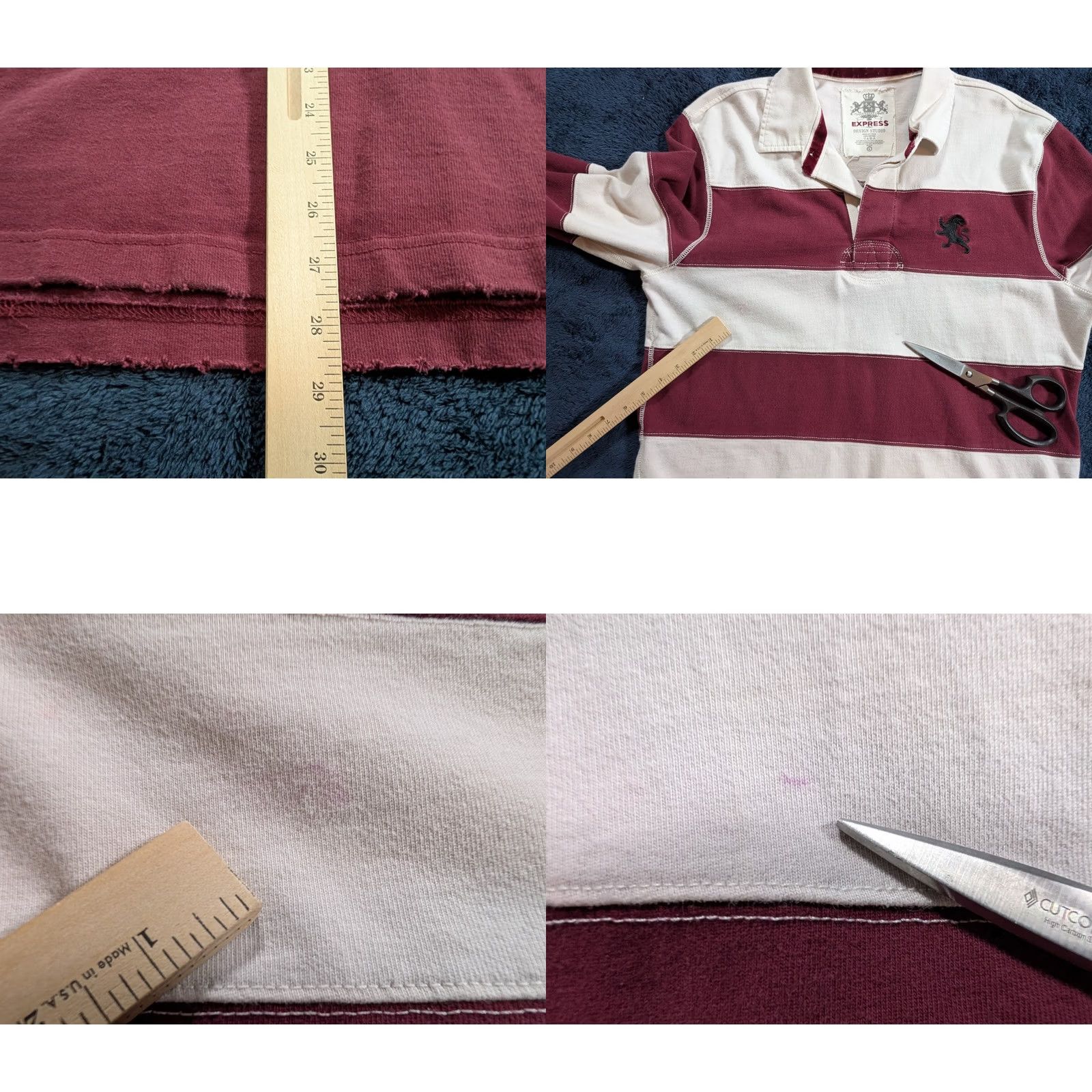 Express EXPRESS Rugby Shirt Mens Large 100% Cotton Burgundy Red & White Striped Long Sleeve Collared Shirt Size US L / EU 52-54 / 3 - 8 Thumbnail