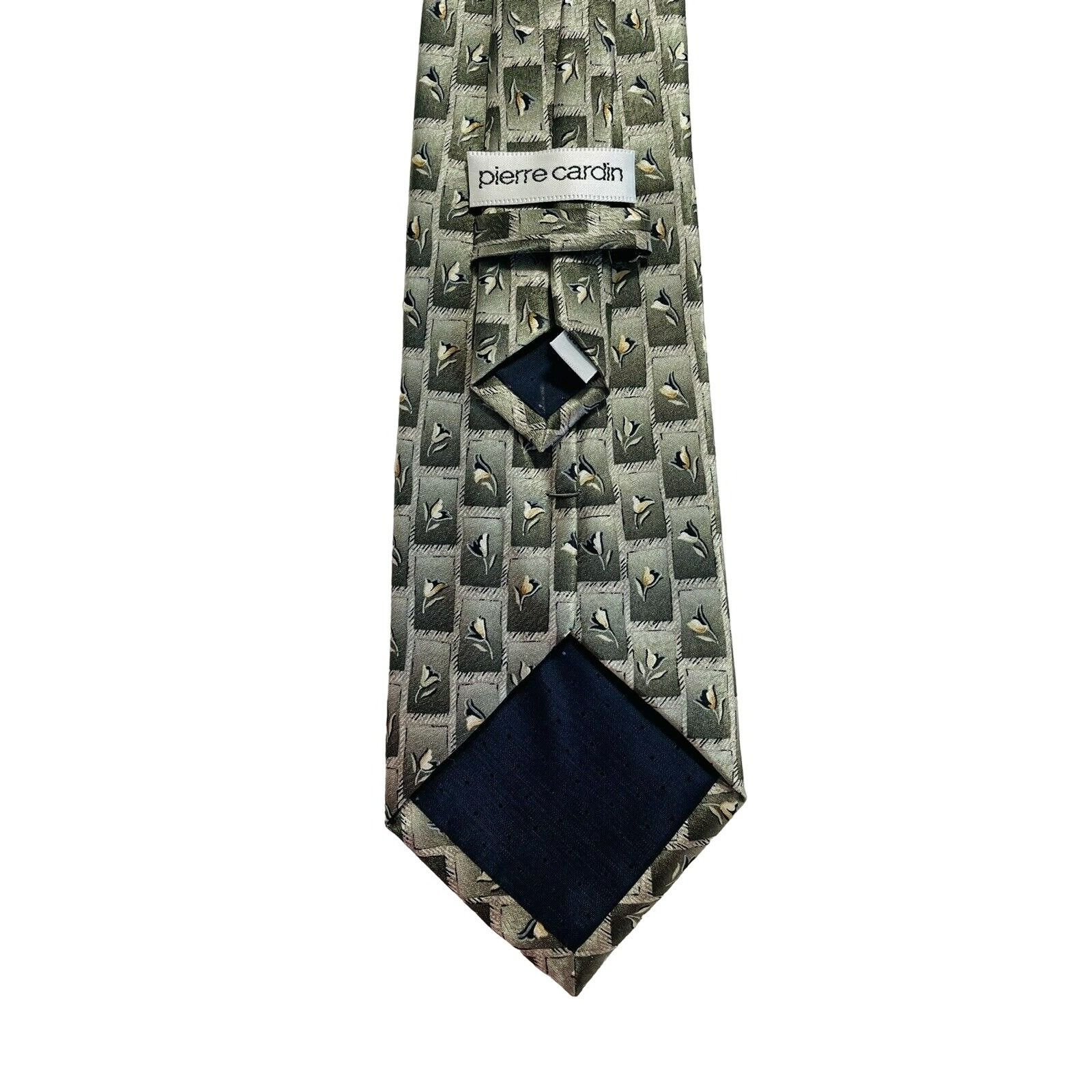 Pierre Cardin Pierre Cardin Men's Tie Tan Green White Floral Silk Tie 60” Size ONE SIZE - 3 Thumbnail