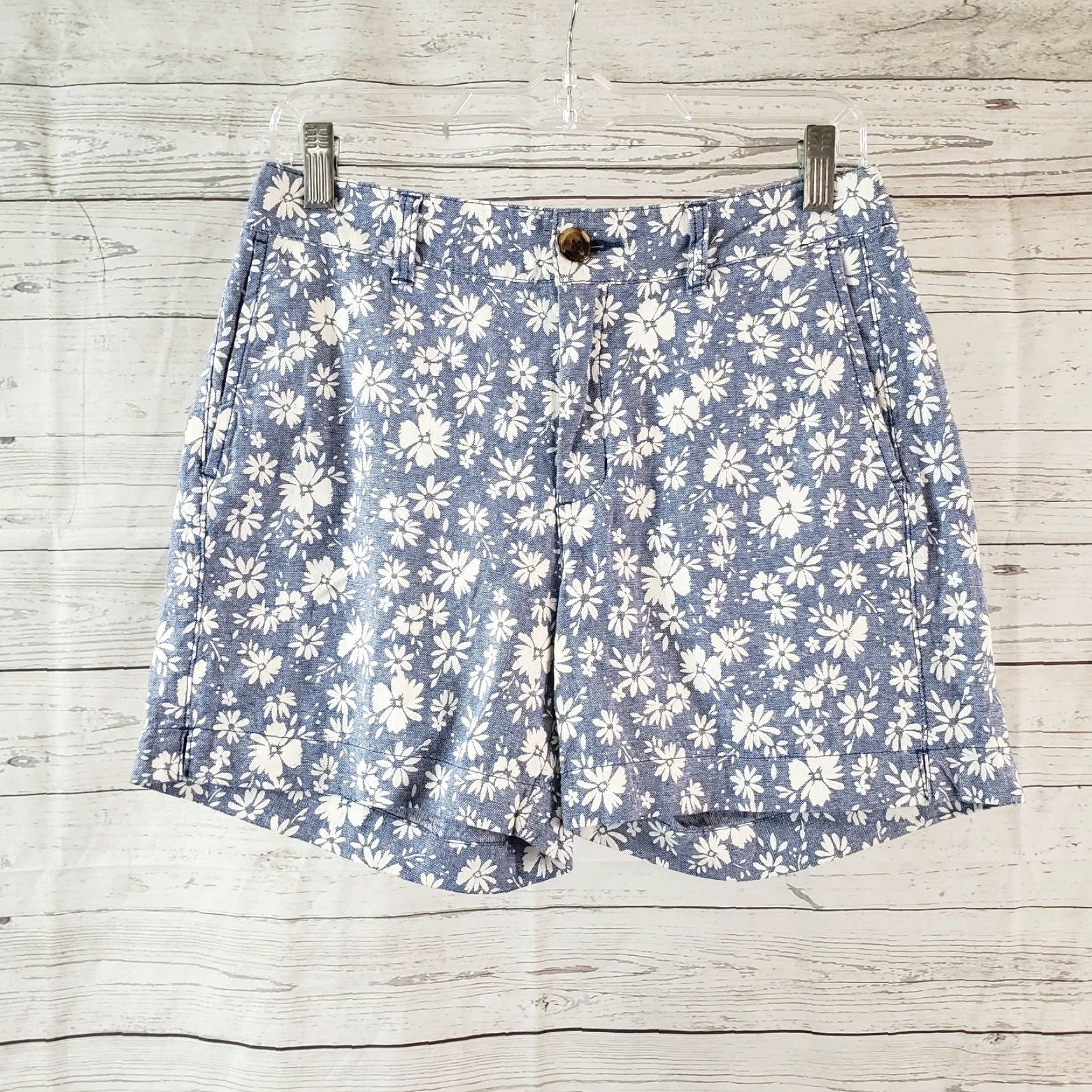 Old Navy Old Navy Womens Everyday Shorts Sz 0 Blue White Floral Linen Blend Mid Rise Chino Casual Size 25" / US 0 / IT 36 - 2 Thumbnail