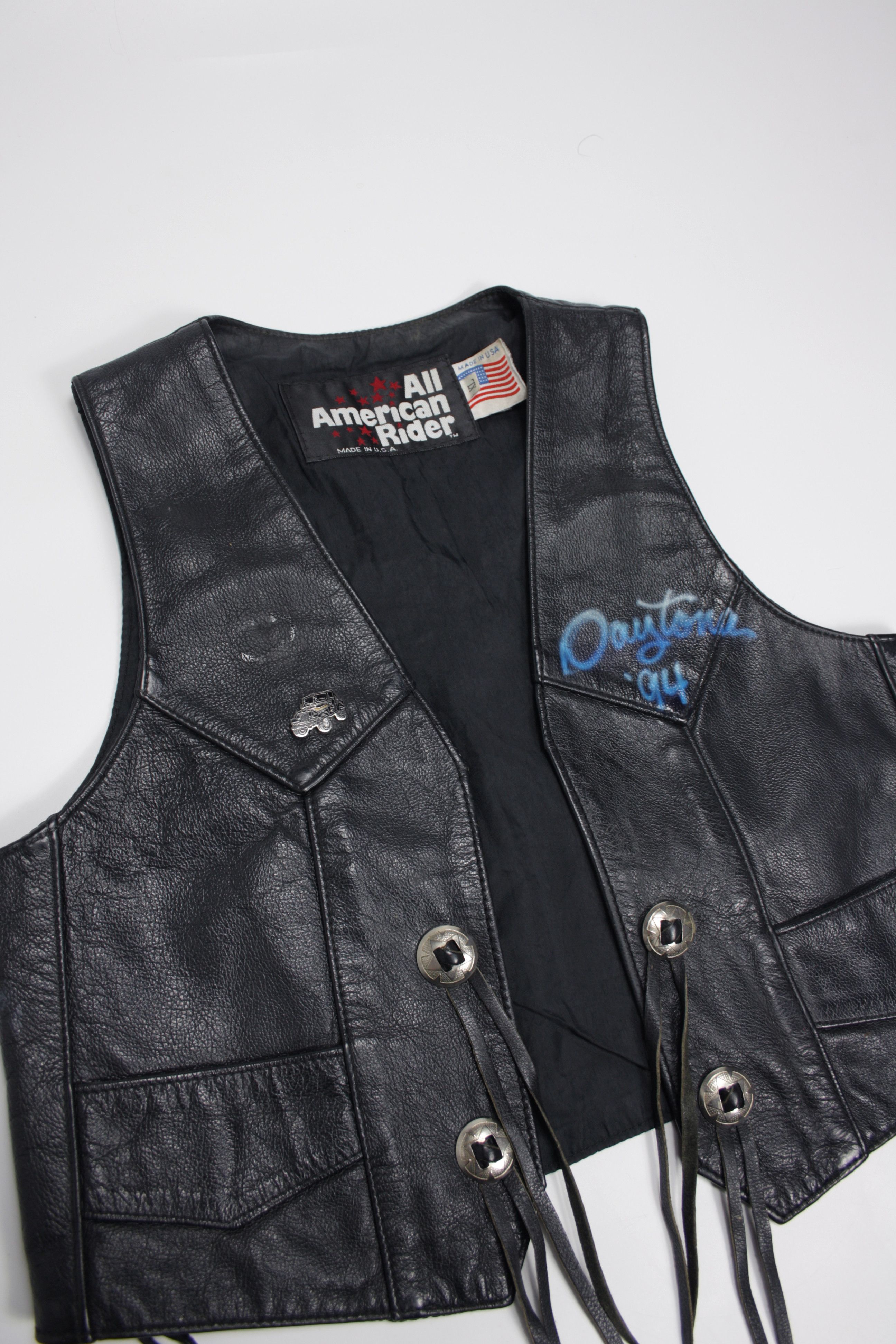 Genuine Leather × Vintage Daytona 1994 Vintage Hand Painted Leather Cropped Vest Size XL / US 12-14 / IT 48-50 - 5 Thumbnail