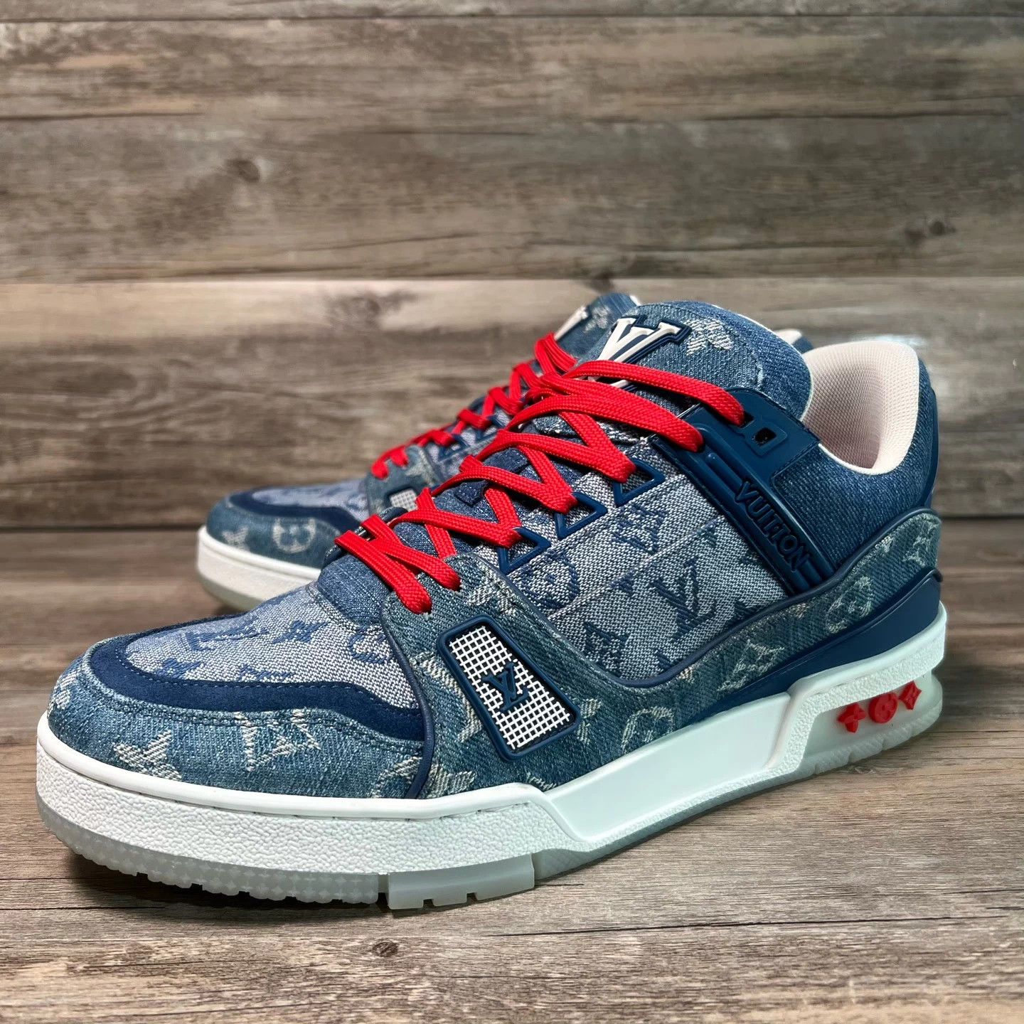 LV Trainer China Exclusive Blue Denim AO Print UK6/40 97 New