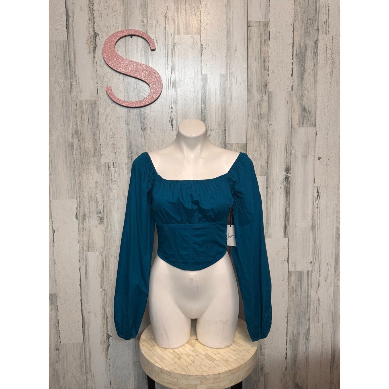 Other Japna Teal Long Sleeve Smocked Crop Top – Size Small Size S / US 4 / IT 40 - 1 Thumbnail
