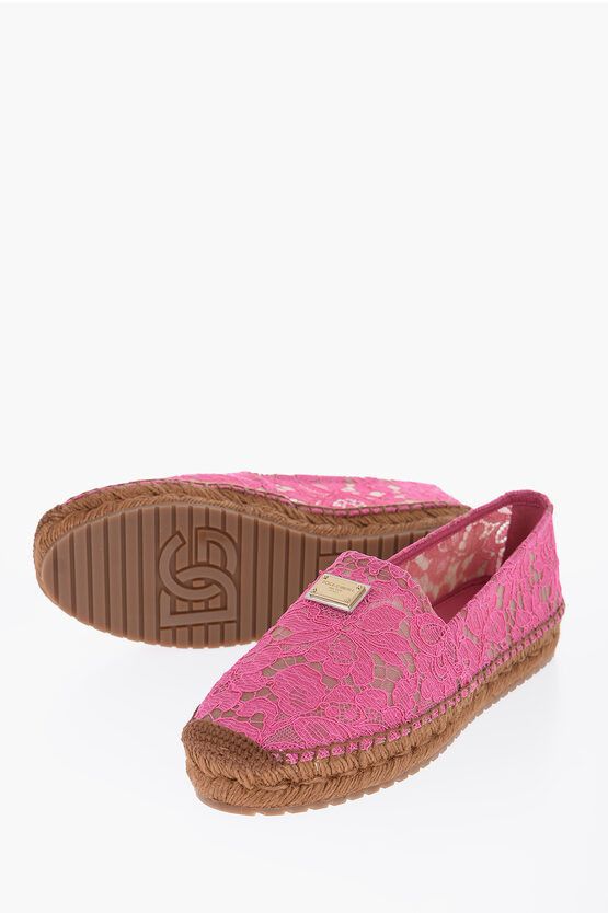image of Dolce Gabbana Lace Slip-On Espadrillas Shoes in Pink, Women's (Size 9)