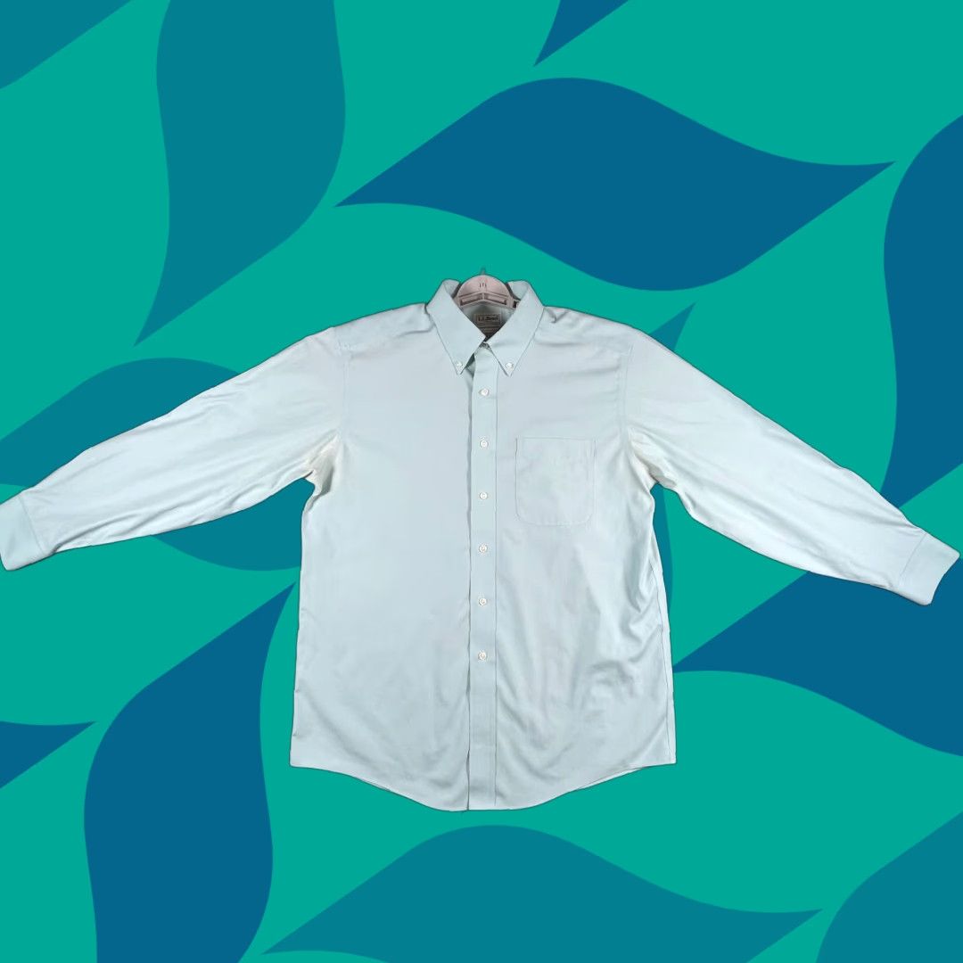 Vintage L.L. Bean Button Dress Shirt Men 15 32 Muted Mint Traditional Fit Button-Up Collared Casual 100% Cotton Regular Green Mens Size 40R - 1 Thumbnail