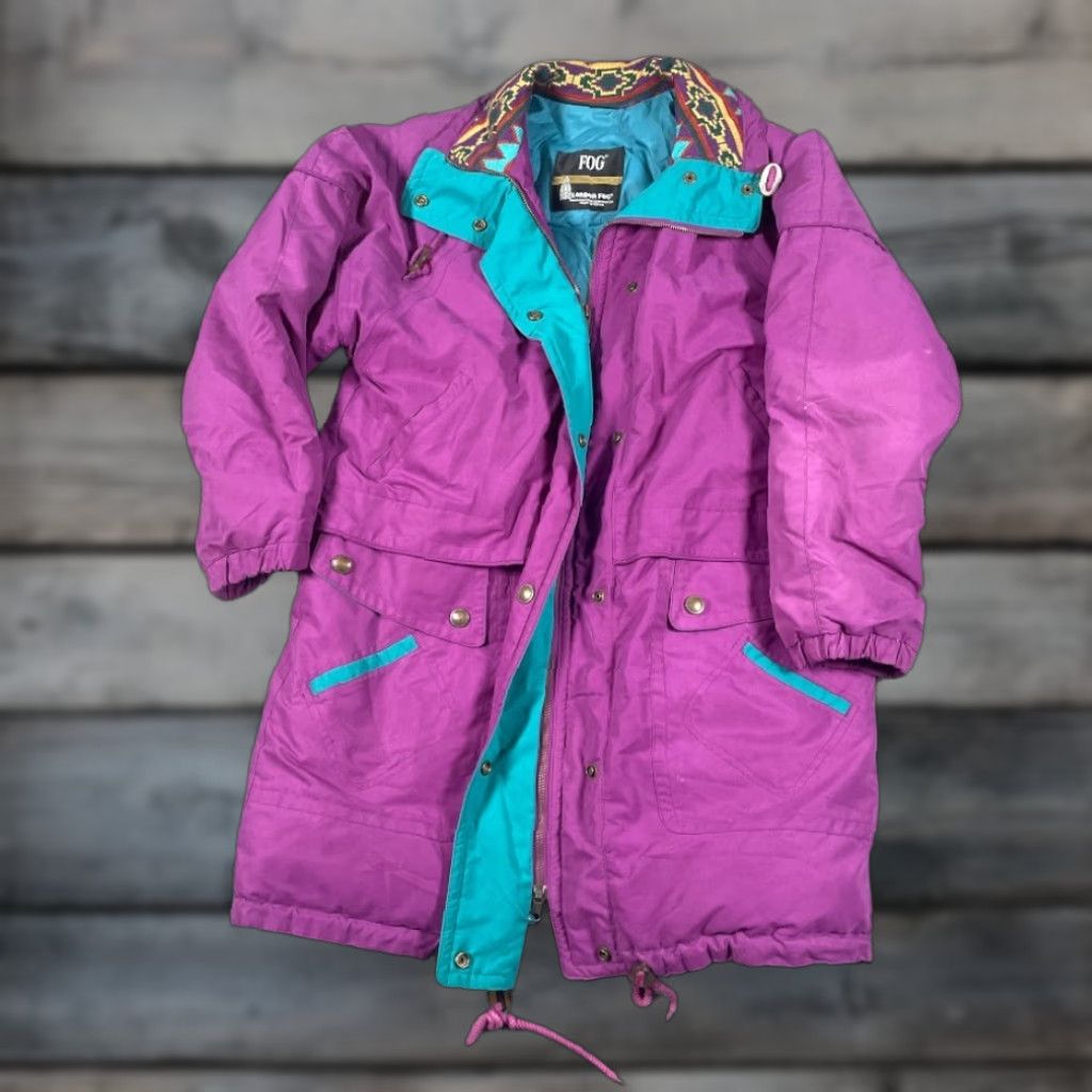 London Fog VINTAGE London Fog Parka Jacket Women XS Purple Aztec Collar Hooded Full Zip Insulated Lined Polyester Size XS / US 0-2 / IT 36-38 - 1 Thumbnail