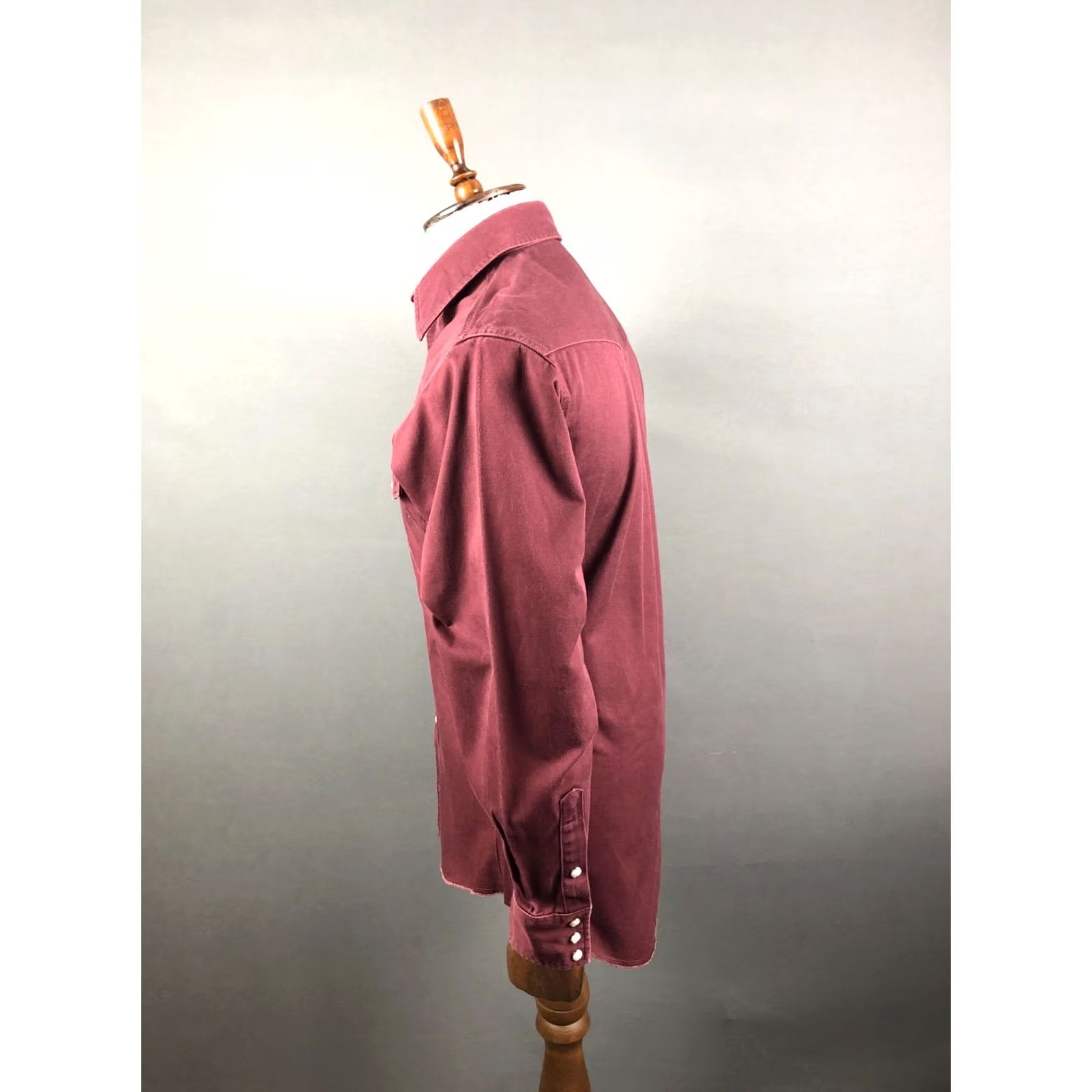 Wrangler Wrangler Men's Western Snap Shirt Burgundy Cotton Twill 15x34 Slim Regular Collar/Chest Pockets Snap Closure Casual Classic Mens Size US M / EU 48-50 / 2 - 2 Thumbnail
