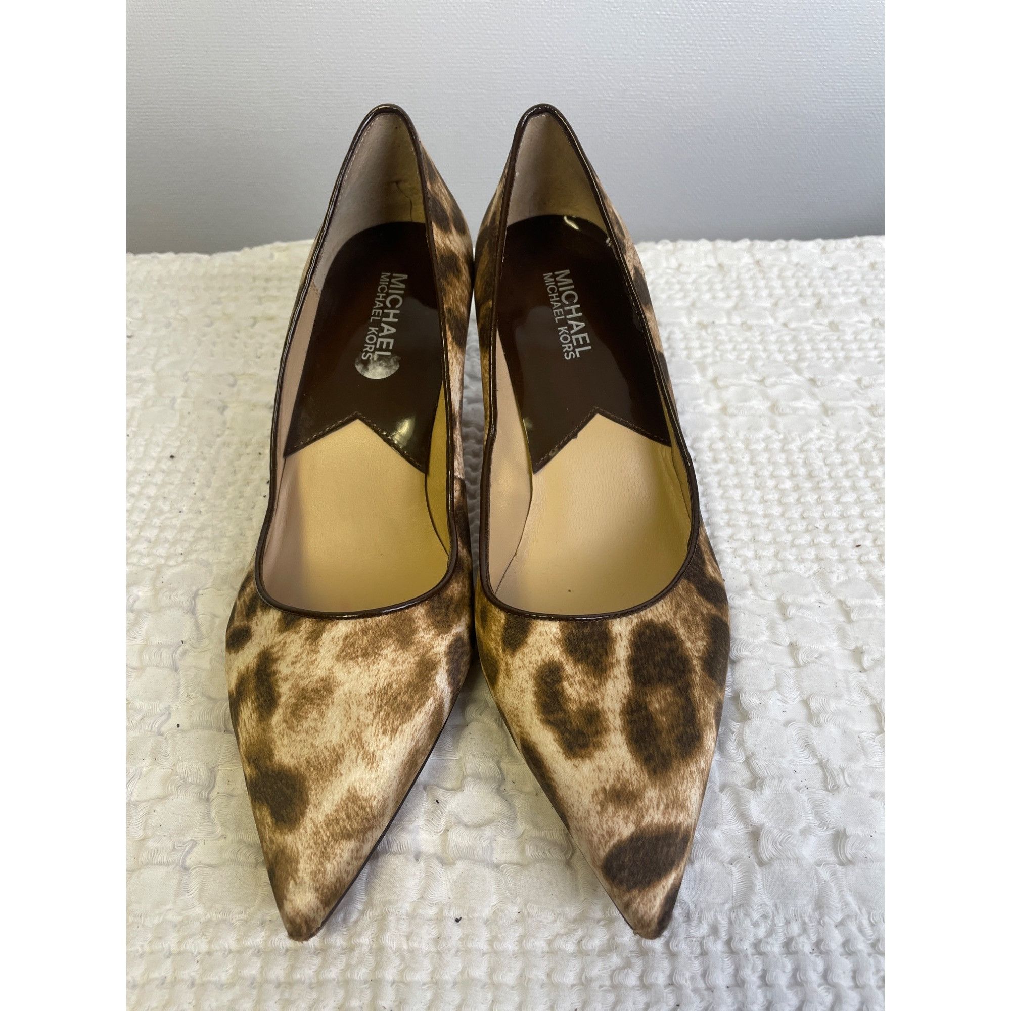 Michael Kors Leather Leopard Print Shoes/Pumps/Heel Size