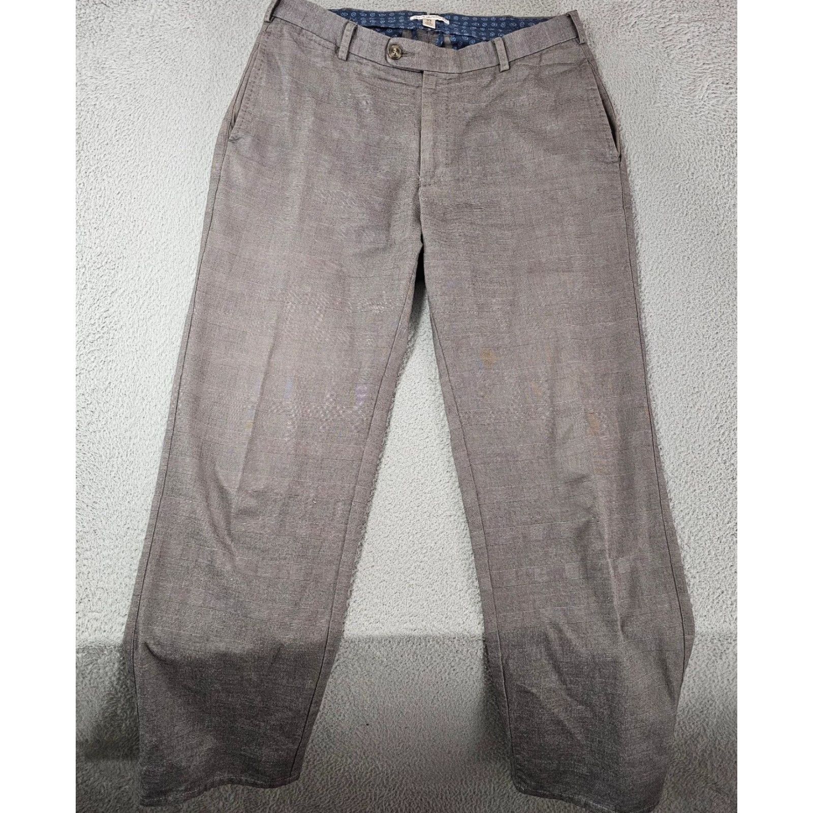 Peter Millar Peter Millar Dress Pants Mens 33 Taupe Glen Check Flat Front Straight Cotton Size US 33 - 2 Thumbnail
