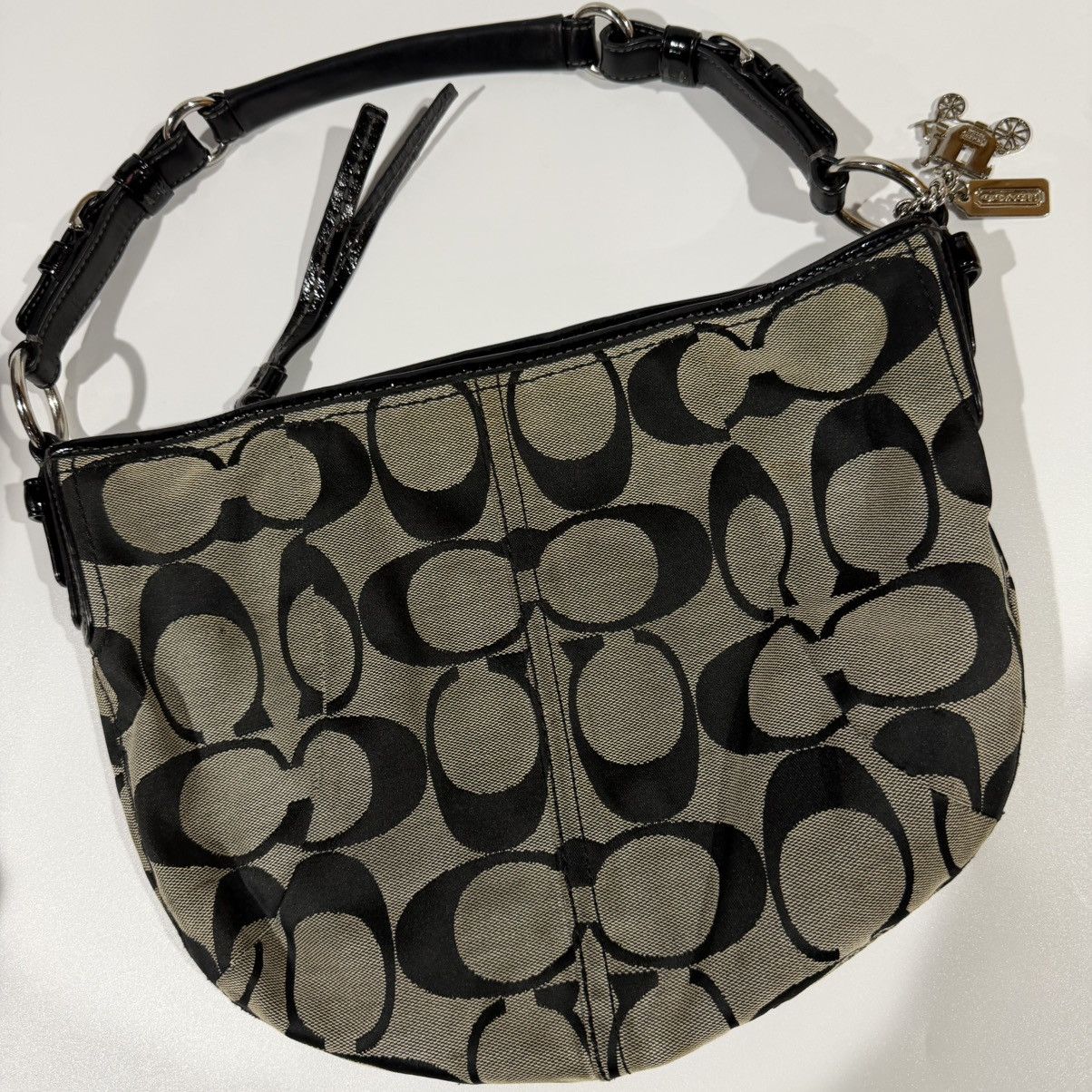 Vintage Y2K Coach Shoulder Bag W/ Silver Bag Charm in Black, Women's