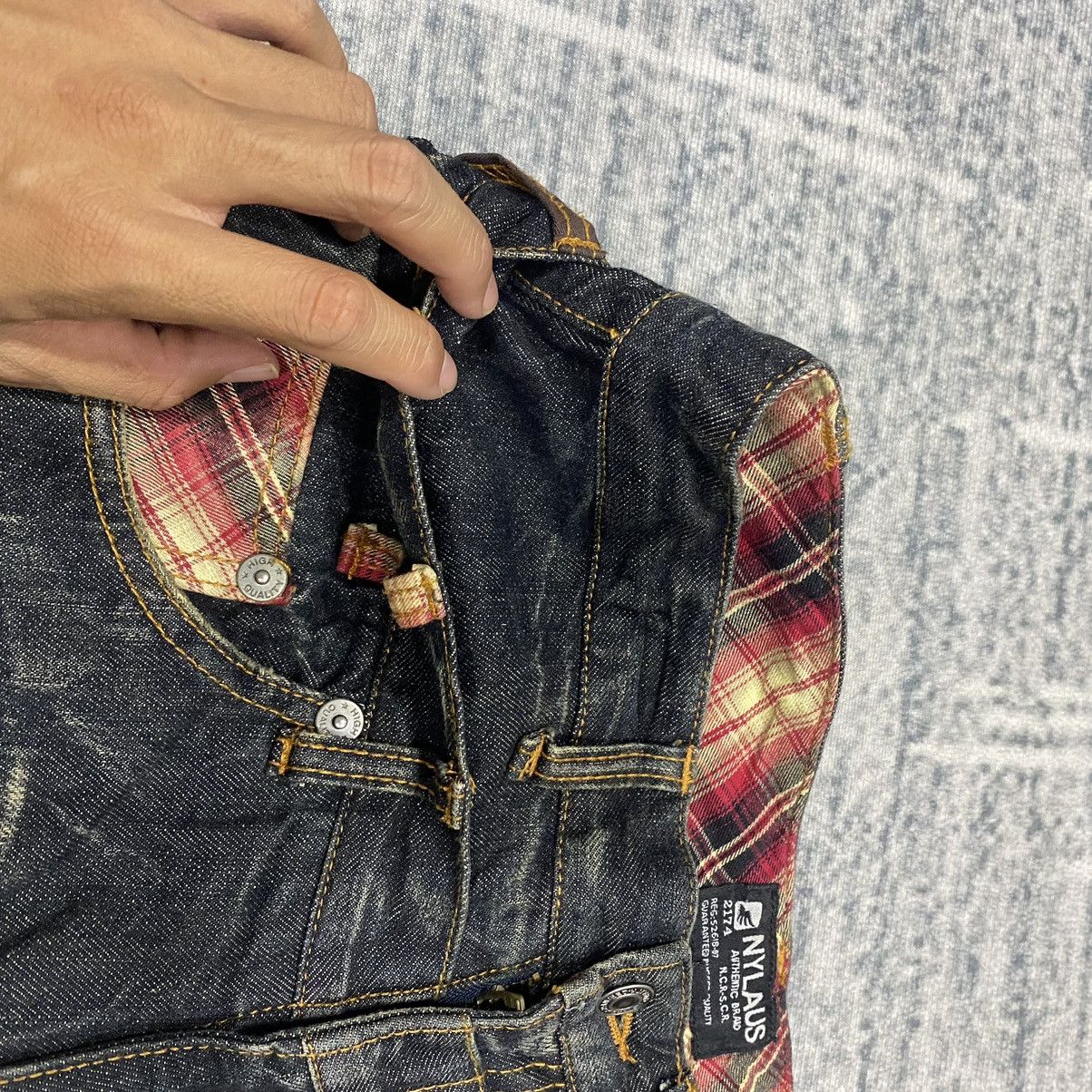 Japanese Brand × Vintage Sick☠️ Nylaus Double Waist Jeans 3Q Punk Grunge Mud Wash Size US 30 / EU 46 - 9 Thumbnail