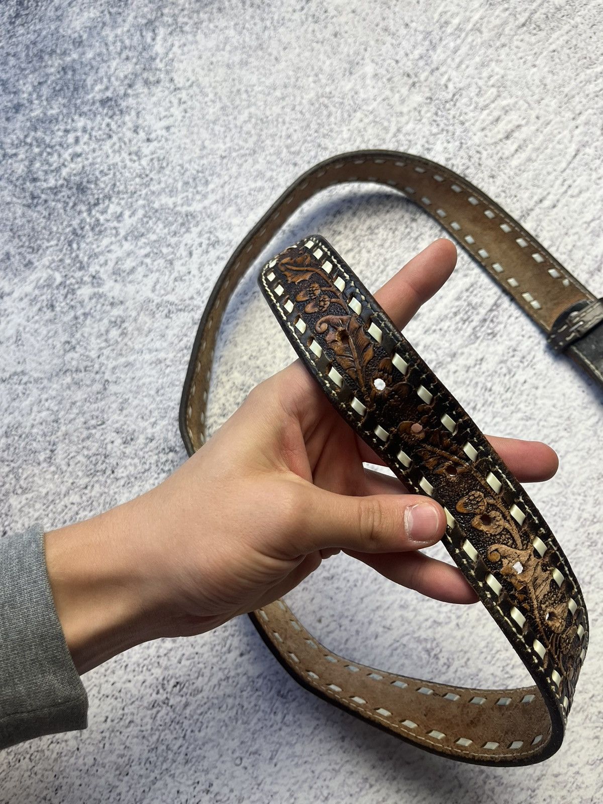 Leather Men’s Vintage Leather Belt Y2K Size ONE SIZE - 15 Thumbnail