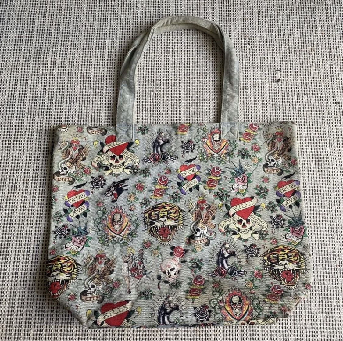 Ed Hardy Tote Bag Ed Hardy Fullprint Tatoo Denim Size ONE SIZE - 3 Thumbnail