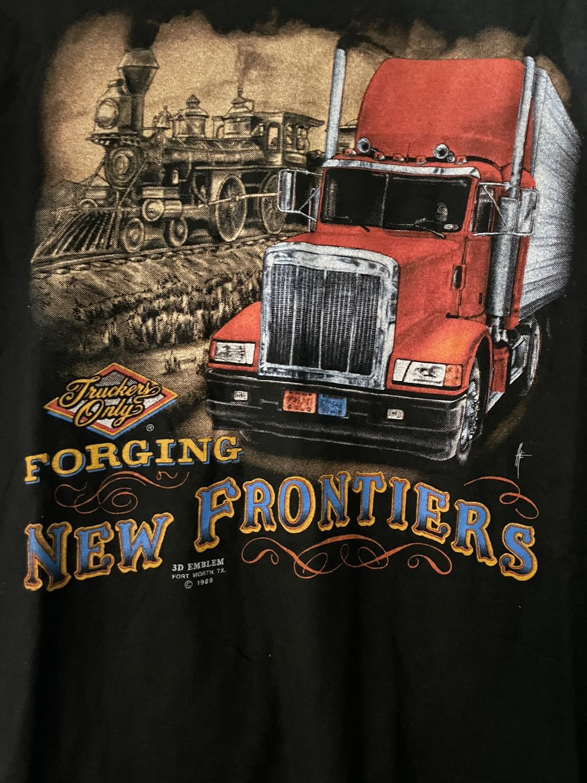 Harley Davidson Vintage 3D Emblem Truckers Only 1989 T-shirt Rare Size US M / EU 48-50 / 2 - 2 Thumbnail