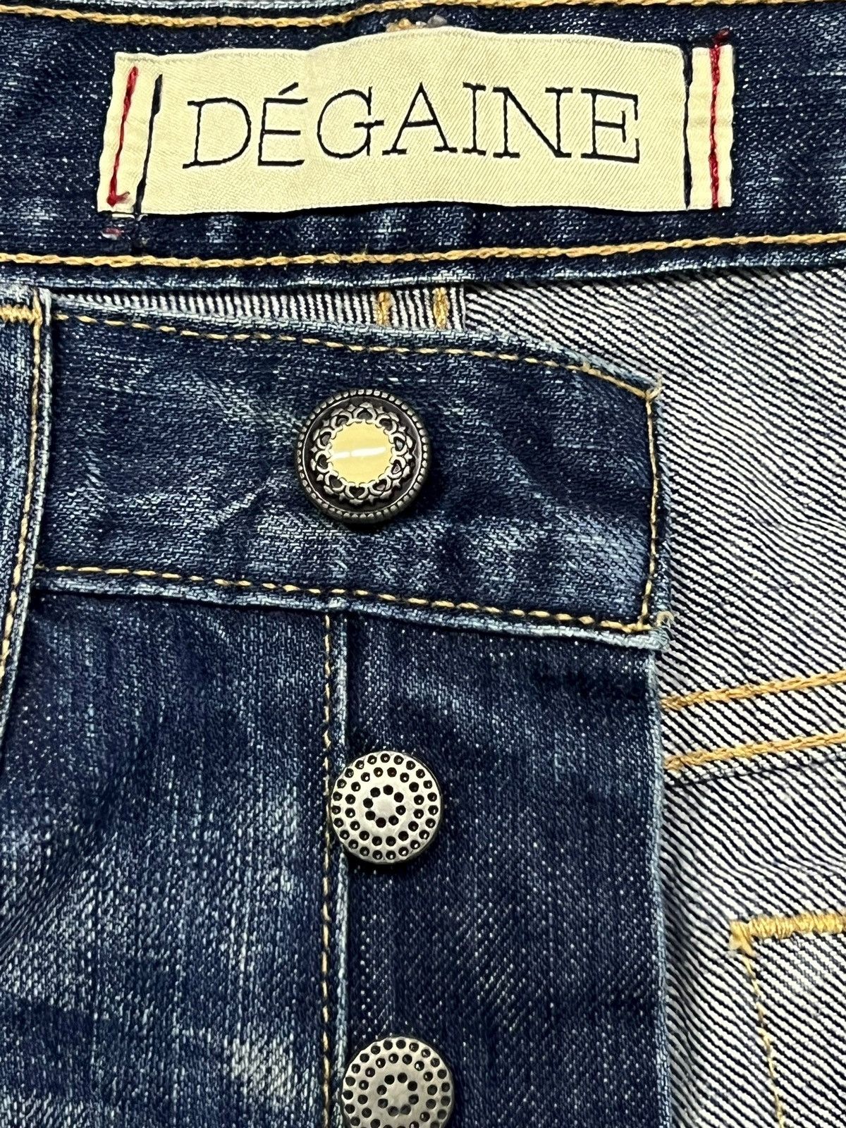 Japanese Brand Vintage Degaine Usa - Faded Wash Honeycomb, Distressed Denim Size 30" / US 8 / IT 44 - 10 Thumbnail