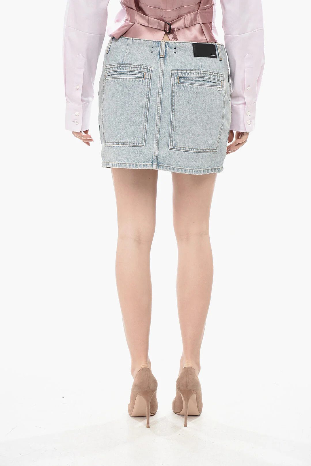 Amiri og1mm0426 Denim Multi-Pocket Mini Skirt in Light Blue Size 29" - 2 Thumbnail