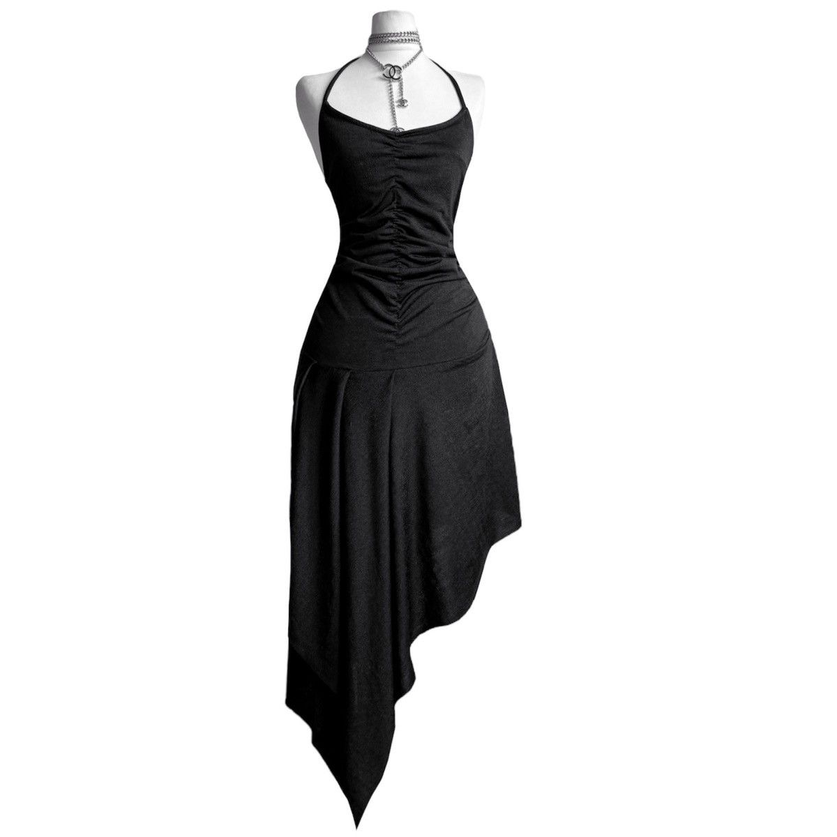 image of Vintage Post Apocalypse Distressed Asymmetrical Ruffled Dress in Black, Women's (Size Small)