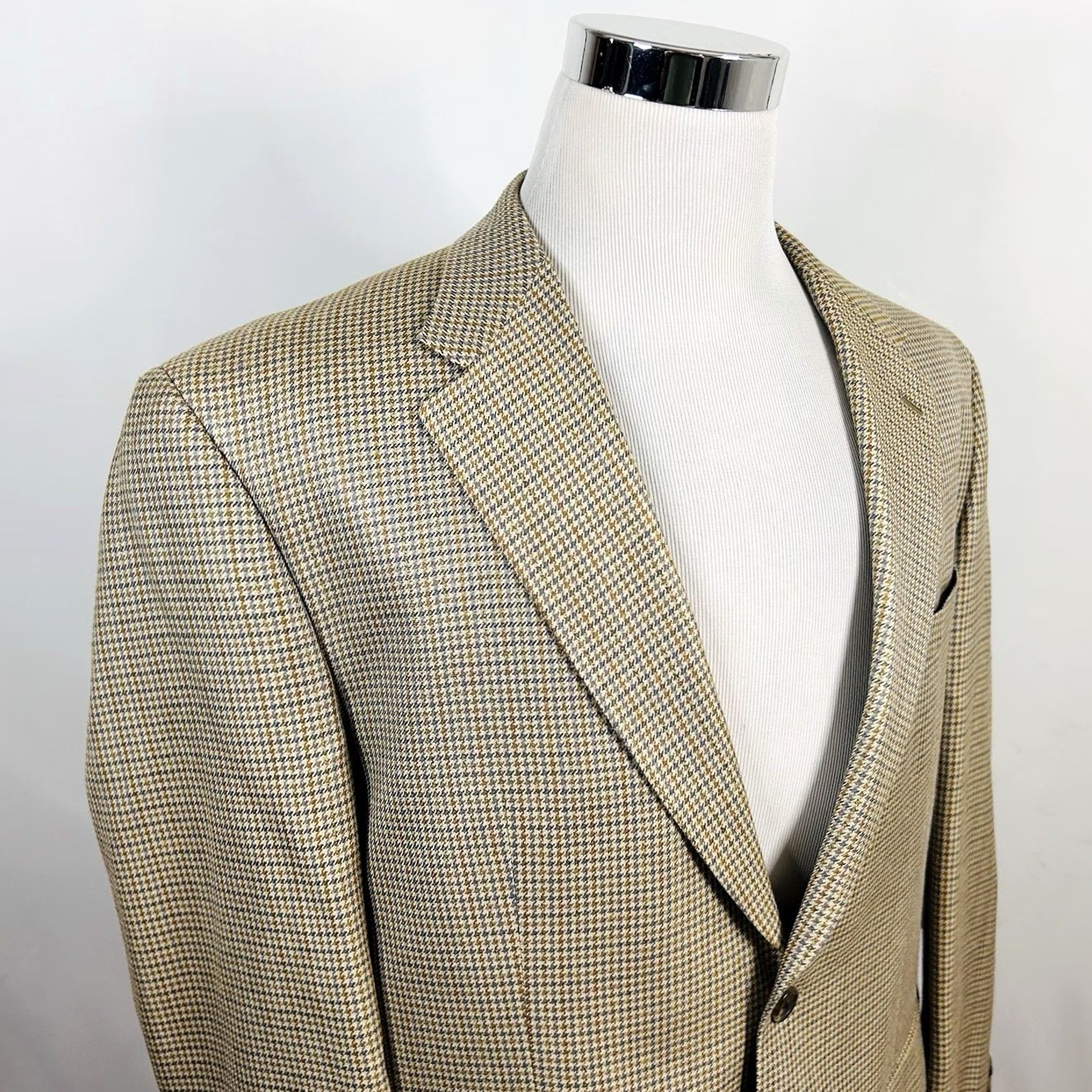 Chaps Chaps Sport Coat 44R Silk Houndstooth Two-Button Lined Vented Navy Gold Blues Notch Lapel Size US XS / EU 42 / 0 - 2 Thumbnail