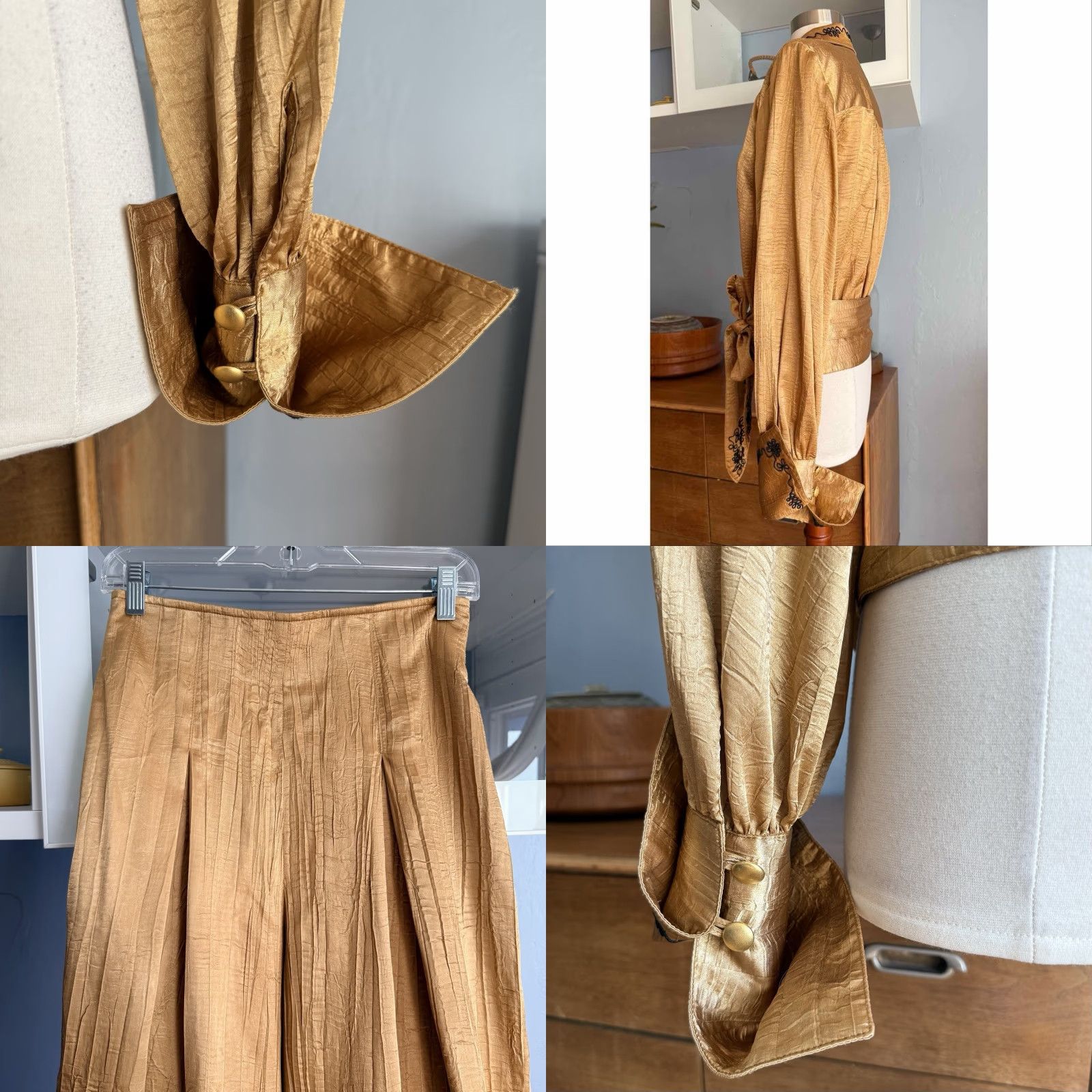 Vintage VINTAGE JEANNE MARC Outfit/Set Blouse & Pants Gold 80s Bohemian Glam S/M Women Wide-Leg includes Pants, Dress Shirt United States Made in USA Size S / US 4 / IT 40 - 8 Thumbnail