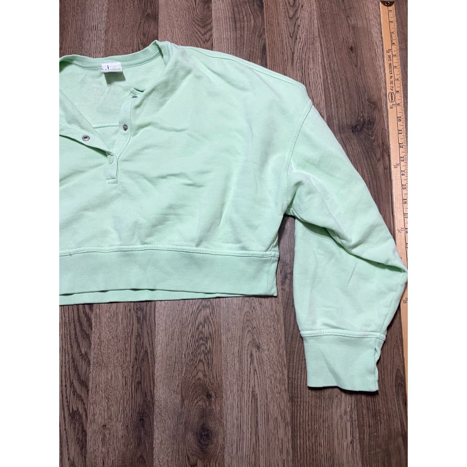 Vintage Aerie Sweater Women's Size XL Green Crop Top 1/4 Buttons Up Pullover Size XL / US 12-14 / IT 48-50 - 4 Thumbnail