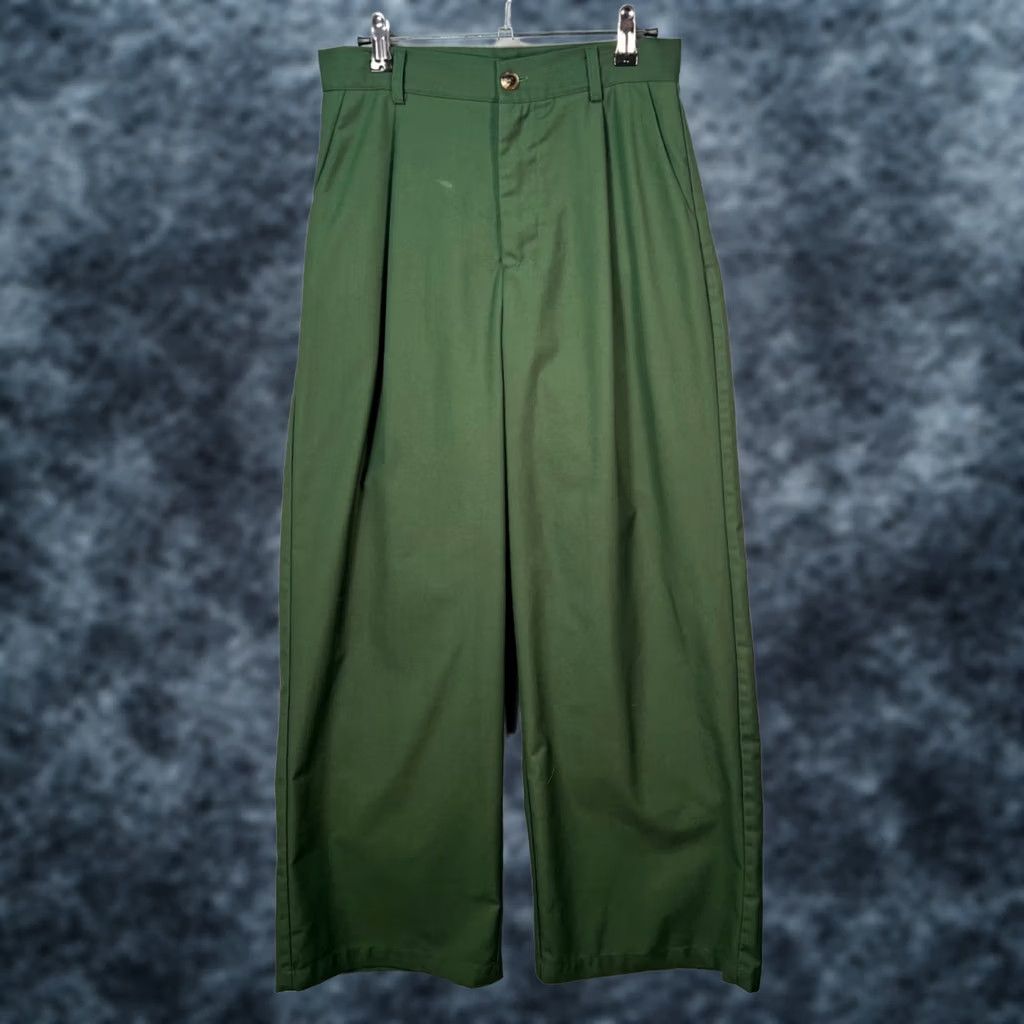 Cider Cider Womens Pants Casual Wide-Leg High-Waisted Green Polyester Front Pleated Inseam 28in Size M Size 32" / US 10 / IT 46 - 1 Thumbnail