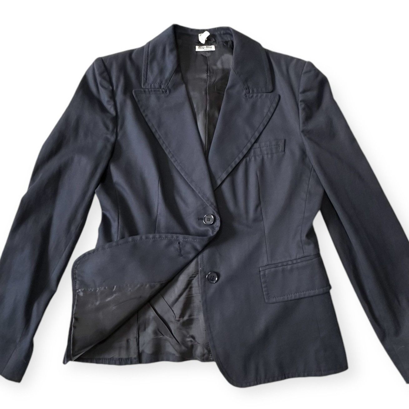 Miu Miu Miu Miu Navy Blue Cotton Blazer Jacket, Size 46 Italy/US 10/ Size L / US 10 / IT 46 - 9 Thumbnail