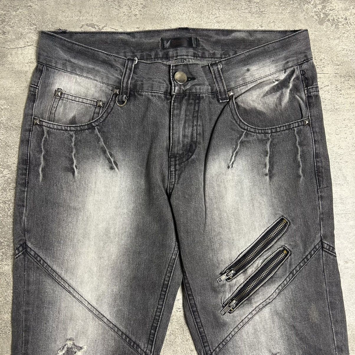 BUFFALO BOBS Black Baccara Multizipper Distressed Bondage Flare Jeans Size US 30 / EU 46 - 5 Thumbnail