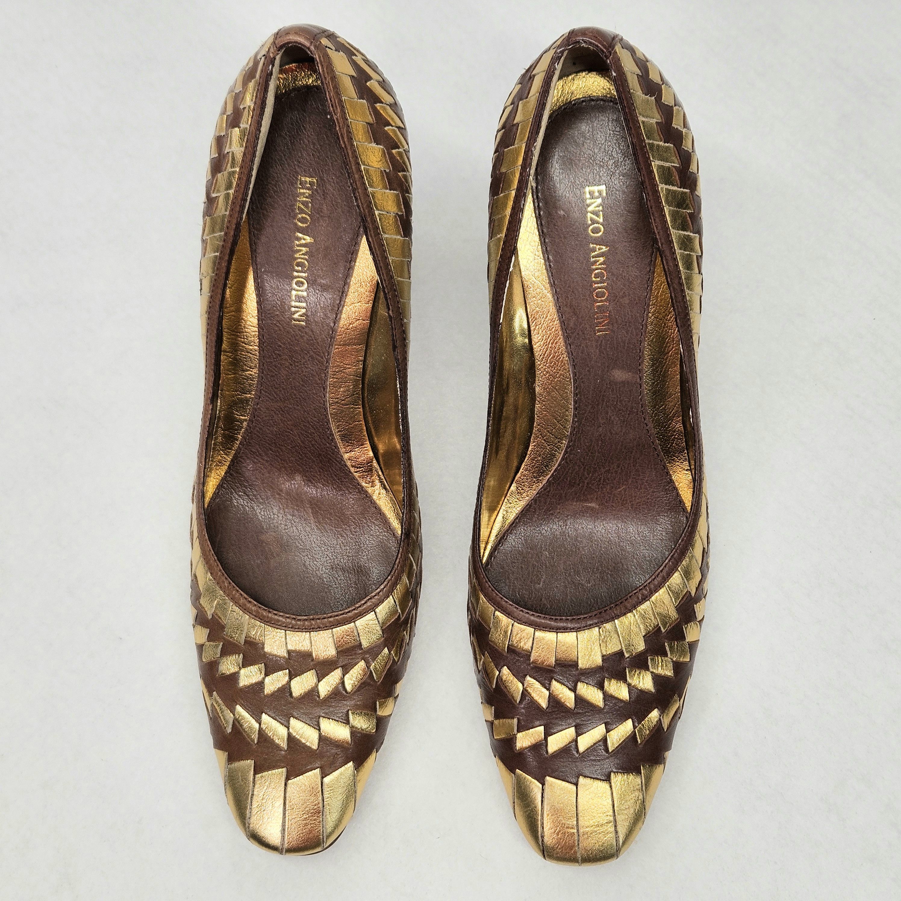 Other Enzo Angiolini Size 10 NEW Pumps Woven Gold Brown Leather Size US 10 / IT 40 - 7 Thumbnail