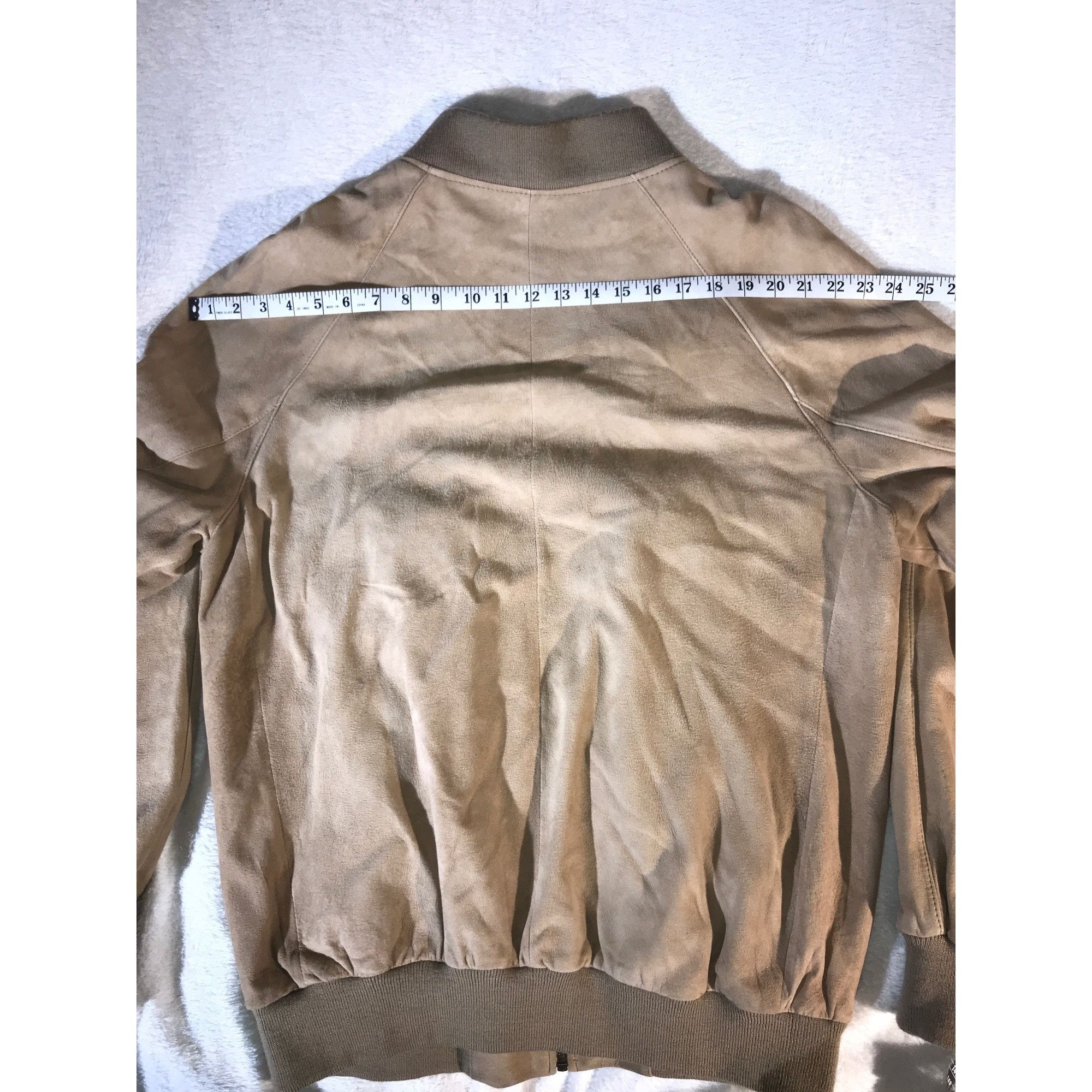 Vintage Jos. A Bank Men's Vintage Beige Suede Full Zip Bomber Jacket Size US L / EU 52-54 / 3 - 6 Thumbnail
