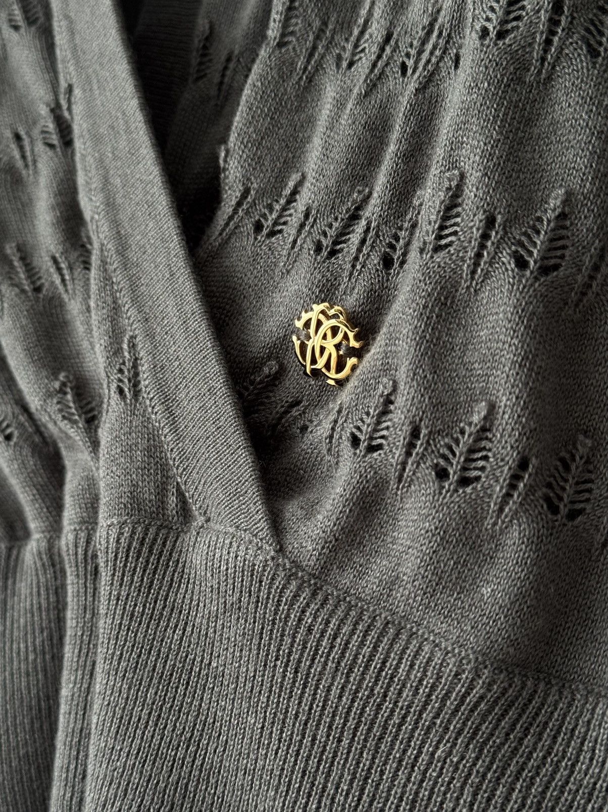 Roberto Cavalli Vintage 00s Roberto Cavalli Silk/Cashmere Khaki Sweater Size S / US 4 / IT 40 - 4 Thumbnail