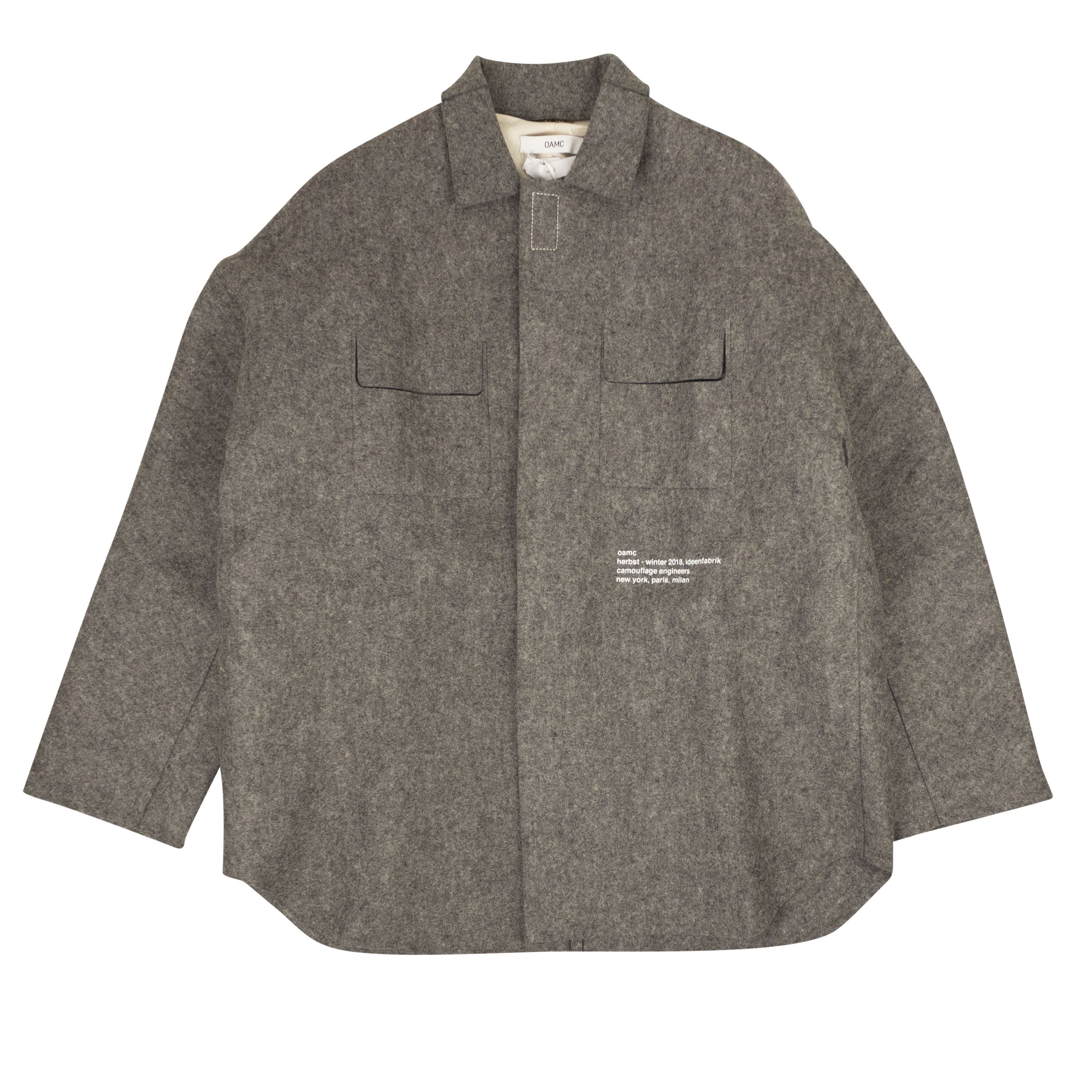 image of Oamc Grey Kunsthalle Felt Overshirt Size Xl, Men's