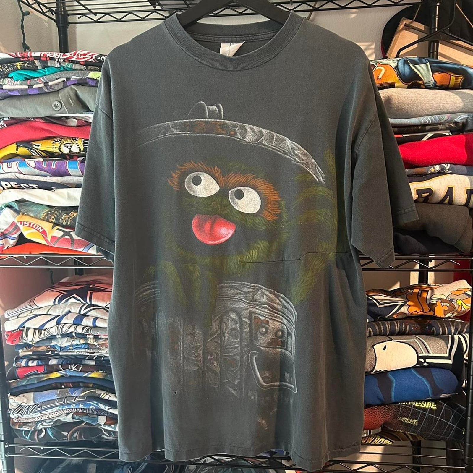 image of Tultex Vintage 1990S Oscar The Grouch in Black, Men's (Size XL)