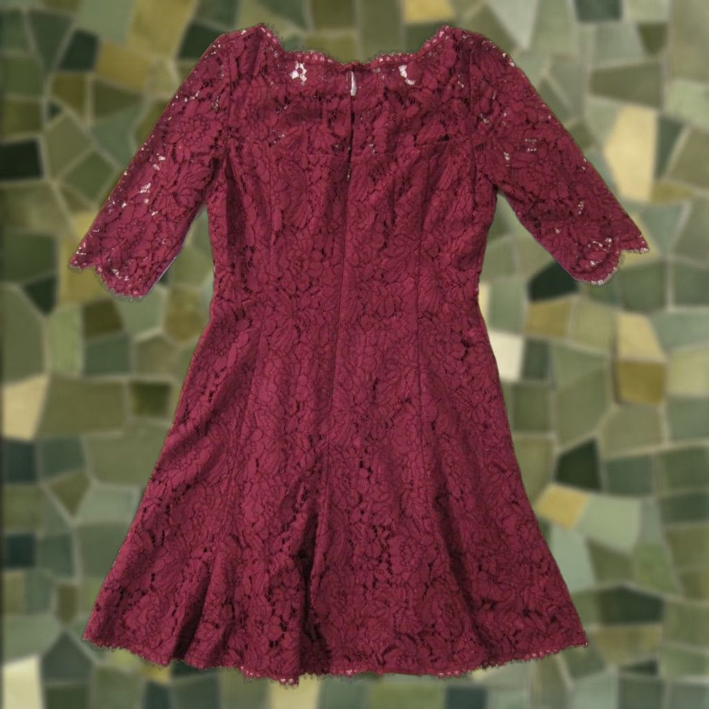 Vintage VINTAGE Eliza J Maroon Embroidered Lace 3/4 Sleeve A-Line Tent Cocktail Dress 6 Size M / US 6-8 / IT 42-44 - 1 Thumbnail