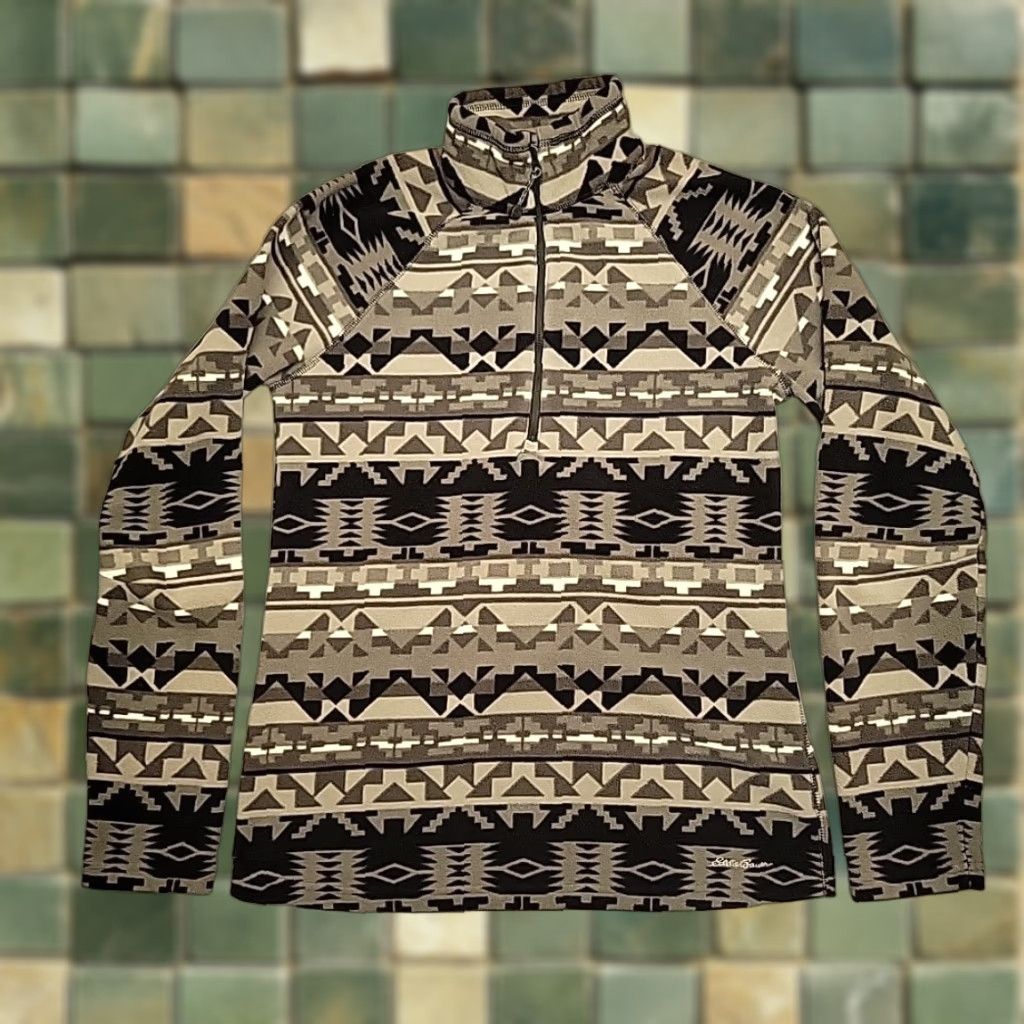 Eddie Bauer VINTAGE Eddie Bauer Sweater Womens Small Gray Aztec Geometric 1/4 Zip Fleece Outdoors Size S / US 4 / IT 40 - 1 Thumbnail