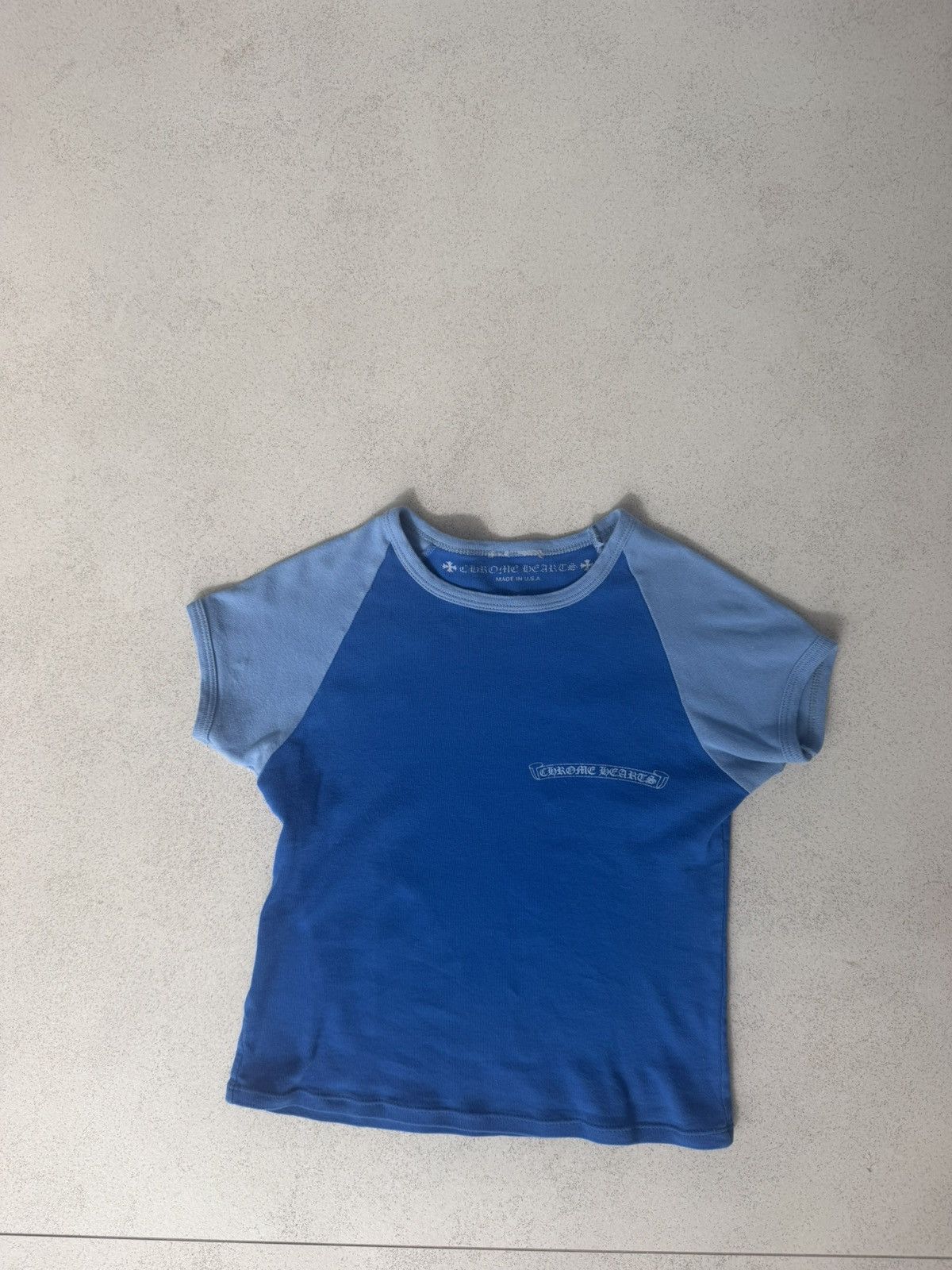 Baby blue chrome hearts crop top