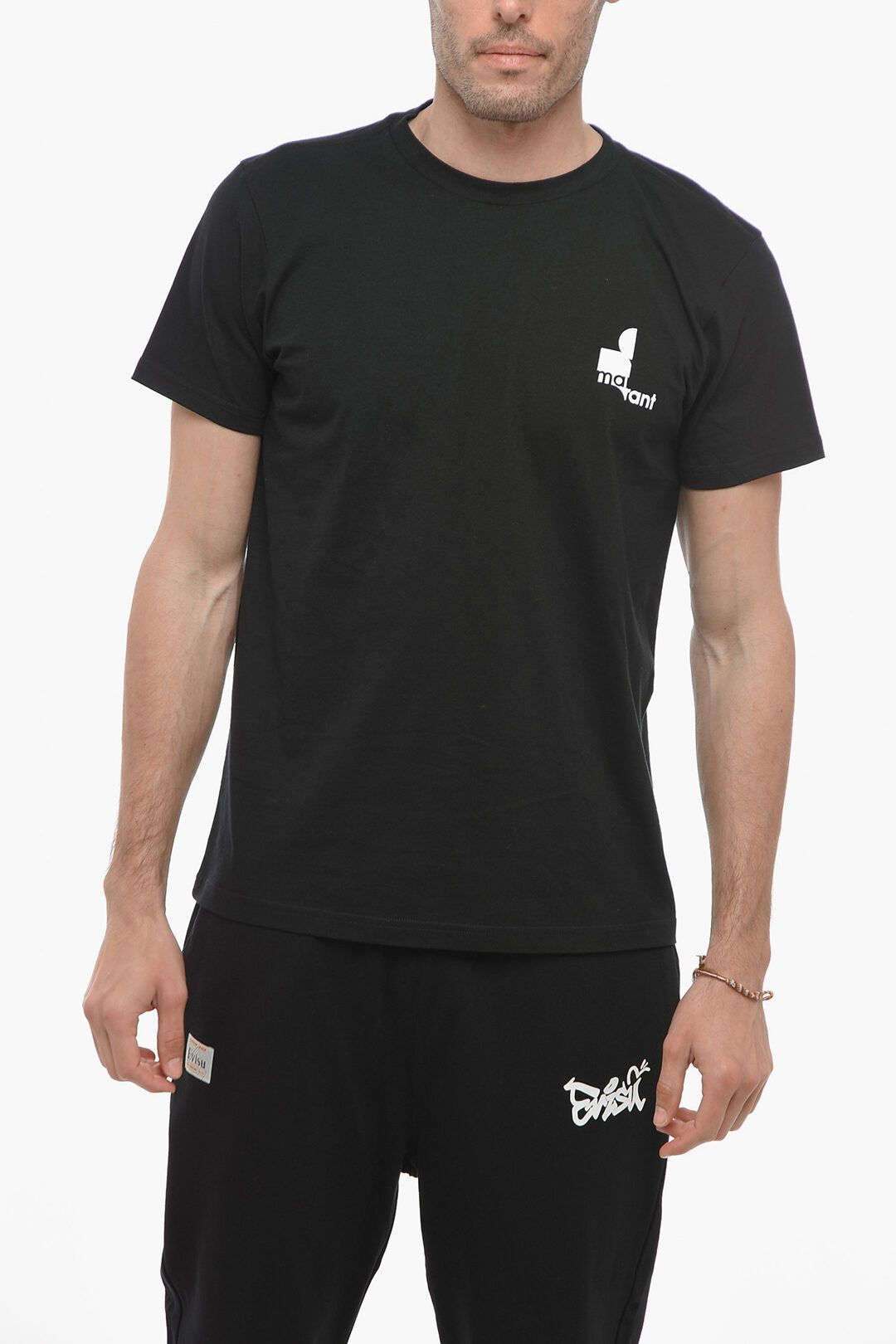 image of Isabel Marant Og1Mm0424 Crewneck Zafferh Printed T-Shirt In Black, Men's (Size Small)