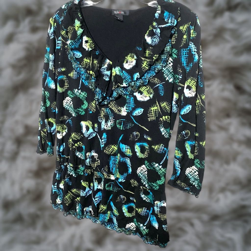 Style & Co Style&Co Blouse Top Womens S Whimsigoth Dark Forest Fairy Artsy Boho Ruffles Shirt Ladies S Void Size S / US 4 / IT 40 - 1 Thumbnail