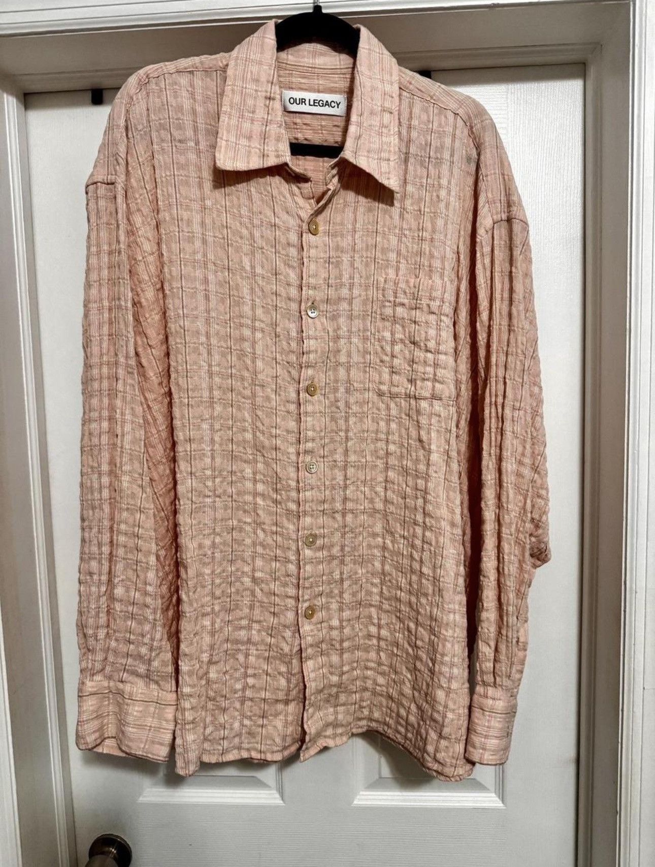 Our Legacy Borrowed Shirt- Picnic Check Seersucker size 50