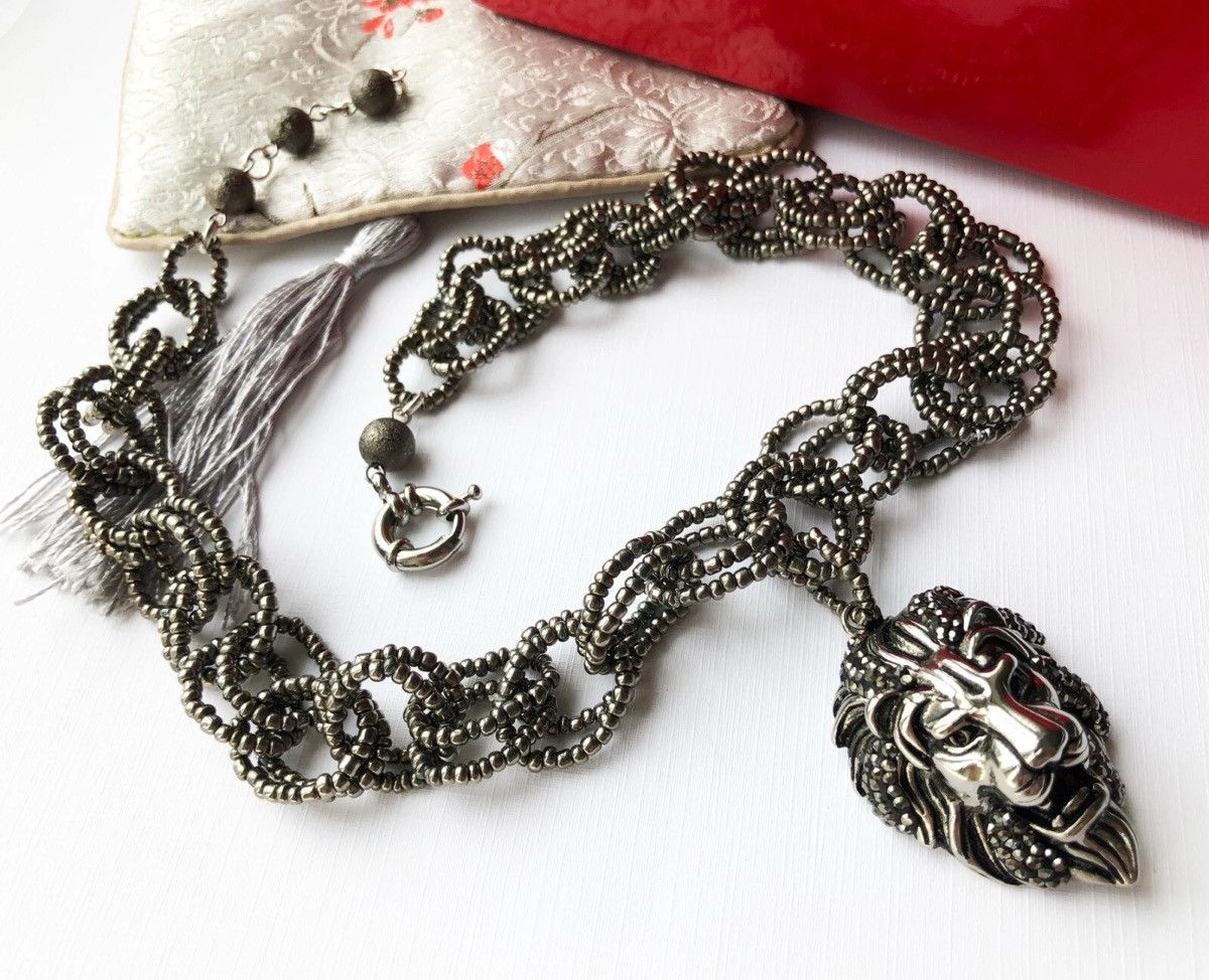 Other Lion head necklace large, extravagant eye catching necklace Size ONE SIZE - 3 Thumbnail