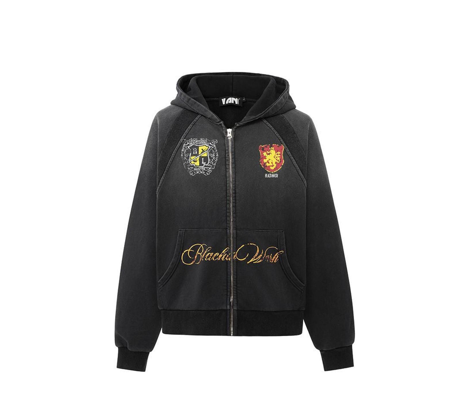 Japanese Brand Black Zip-Up Hoodie with Embroidered Crest and Script Size US M / EU 48-50 / 2 - 1 Thumbnail