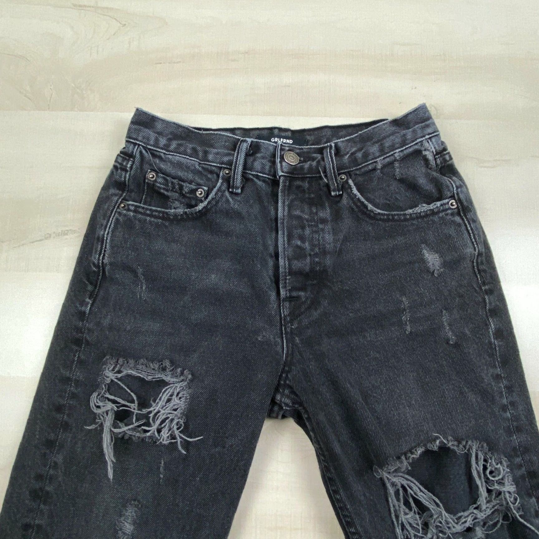 GRLFRND Grlfrnd Womens Black Distressed Skinny Jeans 24 High Waist Size 42" / US 20 - 2 Thumbnail