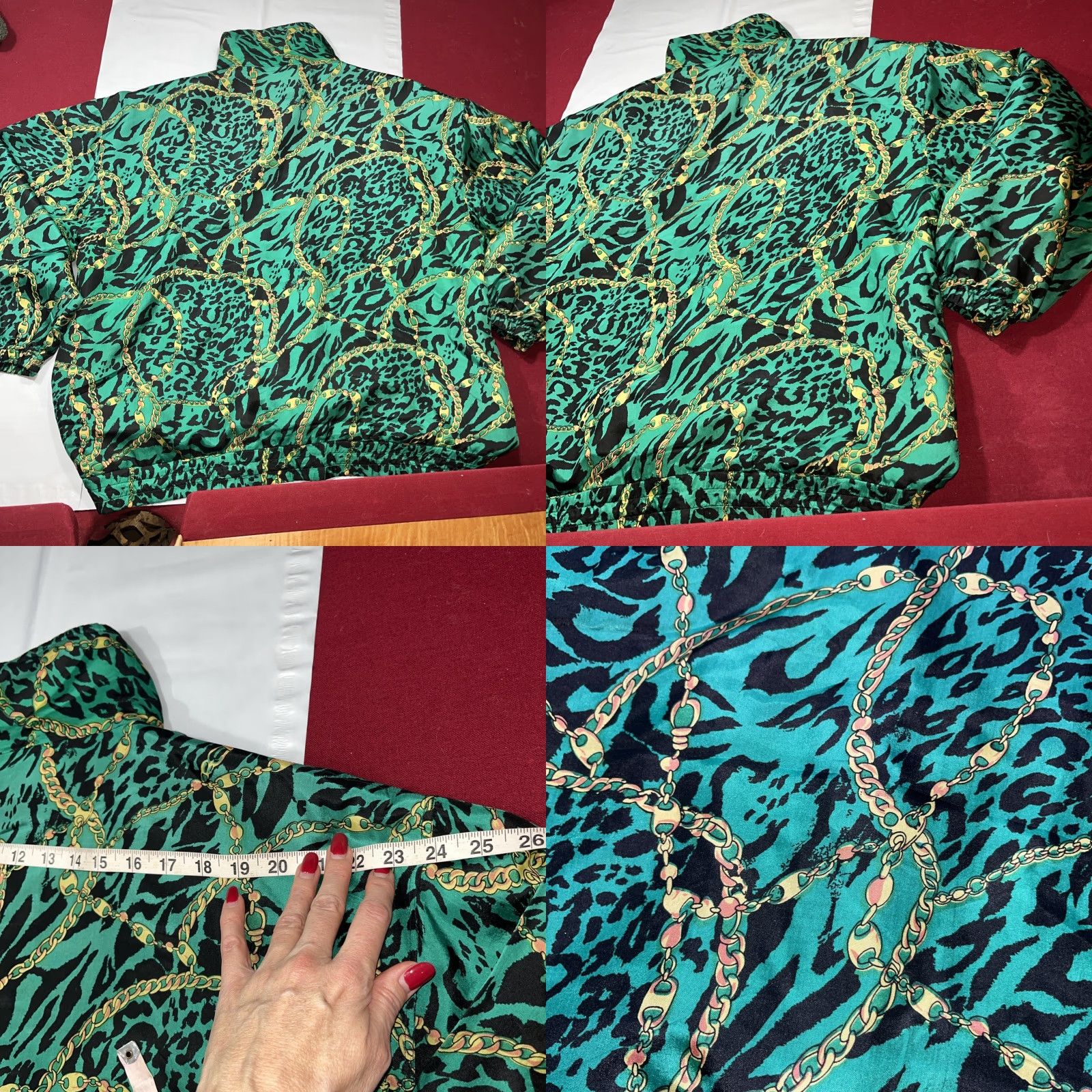 Vintage VINTAGE EVR Jacket Silk BOMBER Windbreaker Women’s XL 90s Leopard Gold Chains Black Green Short Zip Pockets Full Zip Casual Vintage Womens Size XL / US 12-14 / IT 48-50 - 10 Thumbnail