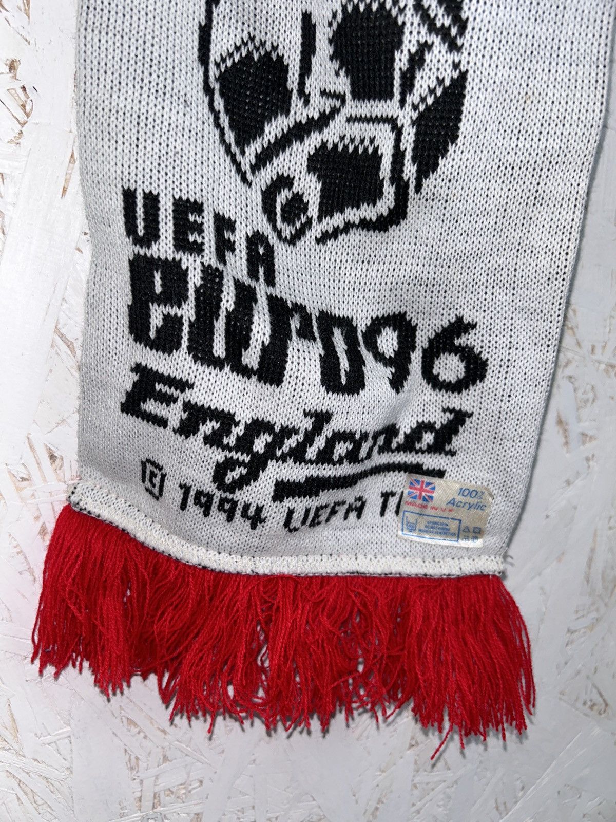 UEFA 90s Vintage UEFA 96 Euro 1996 England Fanwear Soccer Scarf Size ONE SIZE - 4 Thumbnail