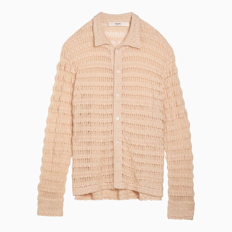 image of Sefr Cream-Coloured Cotton Knit Yasu Shirt in Pink, Men's (Size Medium)