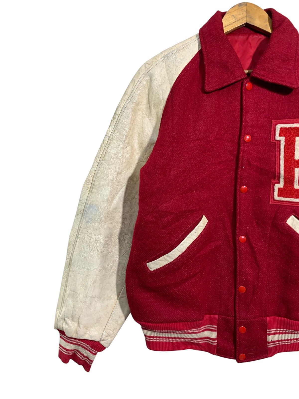 Vintage 🔥RARE VTG OSHMAN’S RICH KNIT STADIUM JACKET WOOL/LEATHER Size US M / EU 48-50 / 2 - 2 Thumbnail