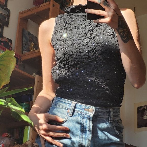 Joseph Ribkoff Vintage Joseph Ribkoff Black Textured Sequins Top - Size 10 Size L / US 10 / IT 46 - 1 Thumbnail