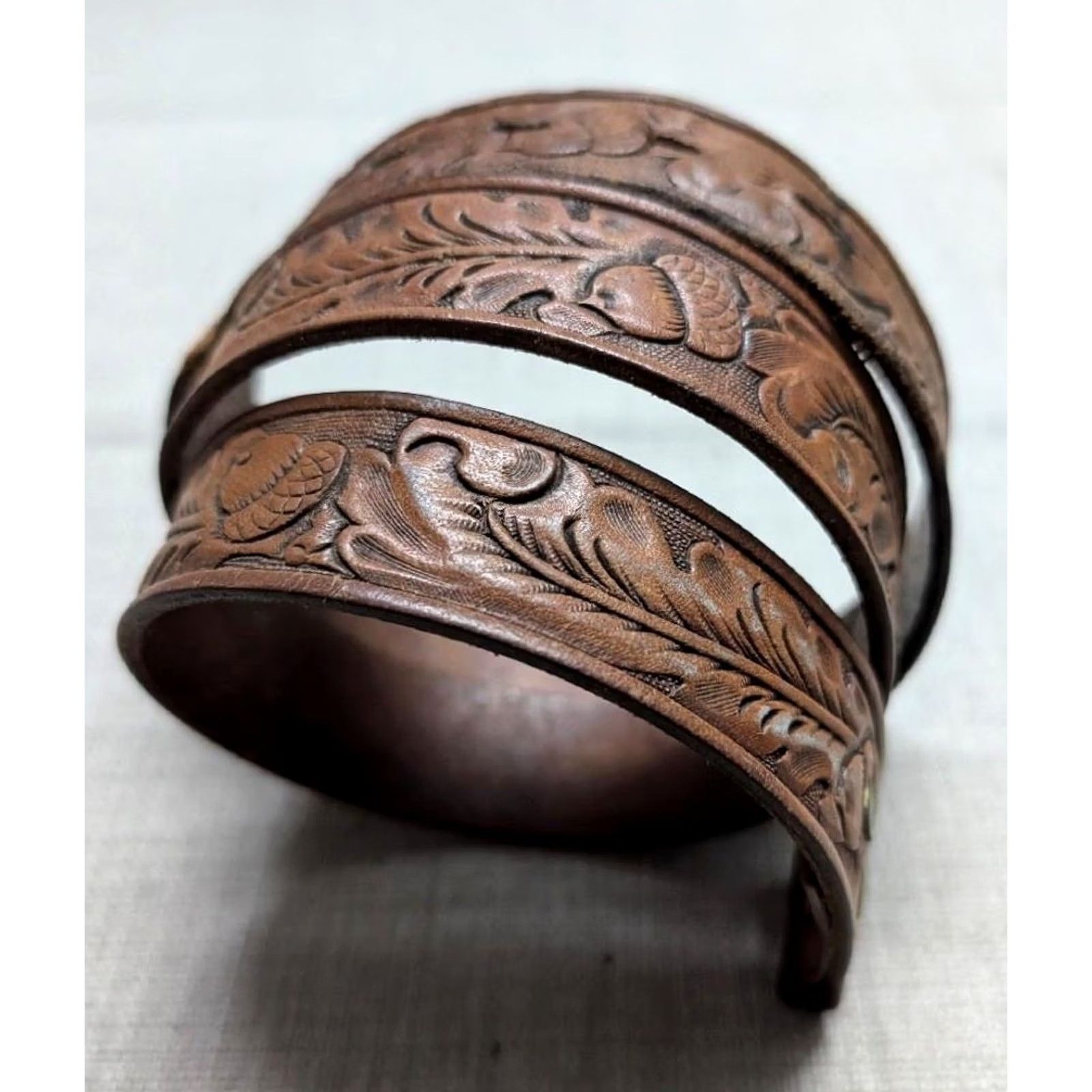 Vintage VINTAGE Acorn Western Belt - Acorn Pattern Buckle Cowhide Leather 34 Men Belt Size 34 - 3 Thumbnail