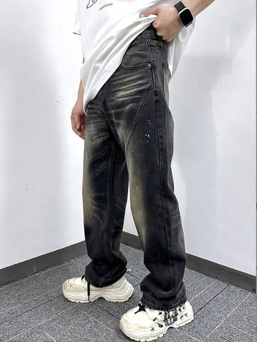 VIBE Loose washed casual ink-splashed distressed straight jeans Size US 32 / EU 48 - 7 Thumbnail