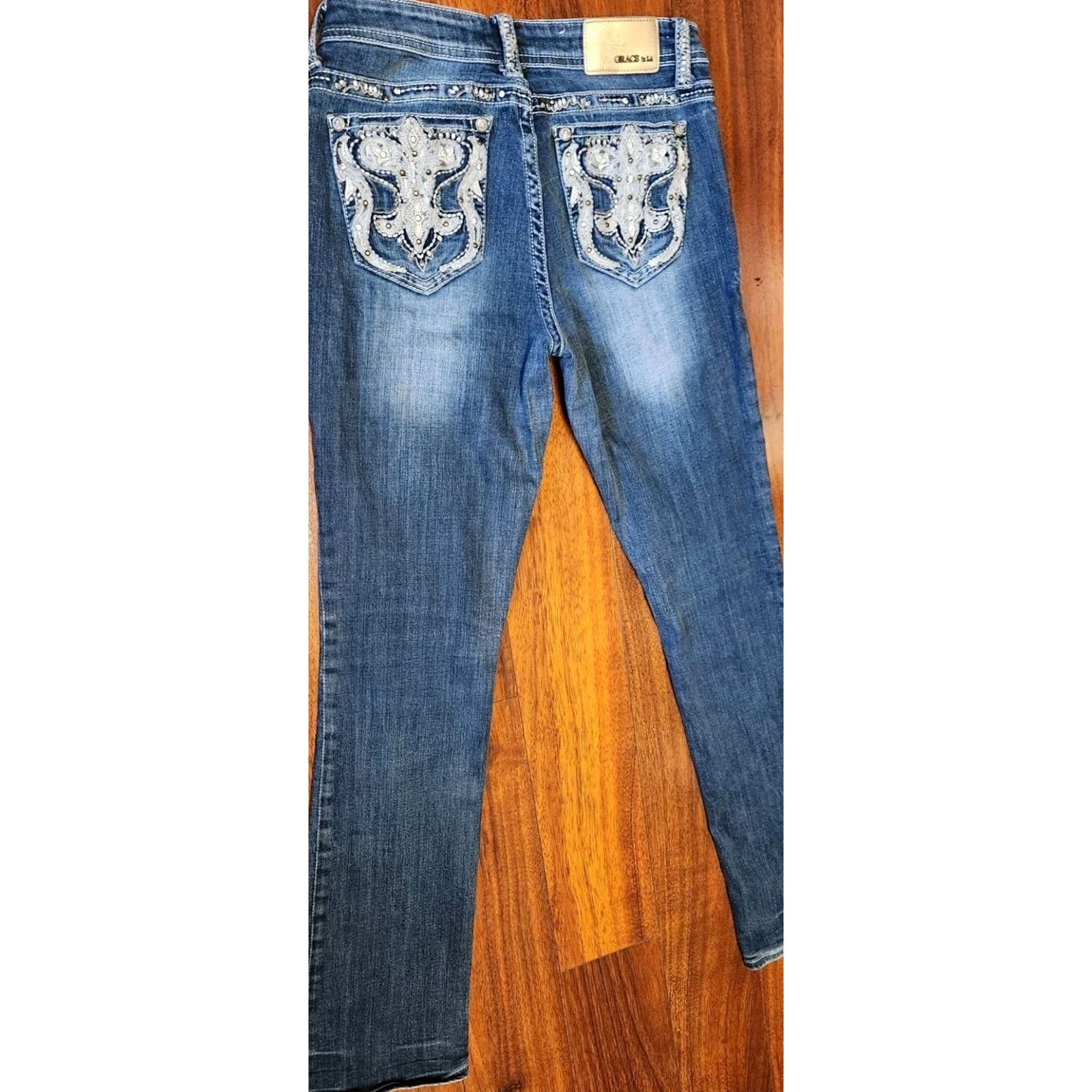 Grace in LA GRACE IN LA Skinny Jeans Women's Size 28 Denim Pants 5-Pocket Embellished Pockets Blue Mid Rise 33in Inseam Stretch Vintage No Women Jeans Size 28" / US 6 / IT 42 - 3 Thumbnail