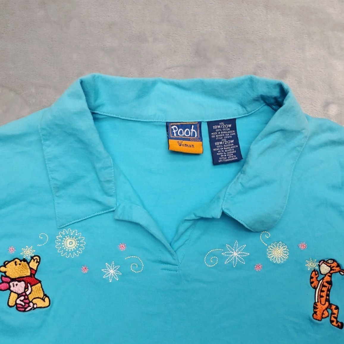 Disney VINTAGE Winnie The Pooh Shirt Womens 18W Blue Tigger Embroidered Disney Polo Jacket Short Sleeve Knit Collared Pullover 100% Cotton - Basic Size 3XL / US 20-22 - 3 Thumbnail