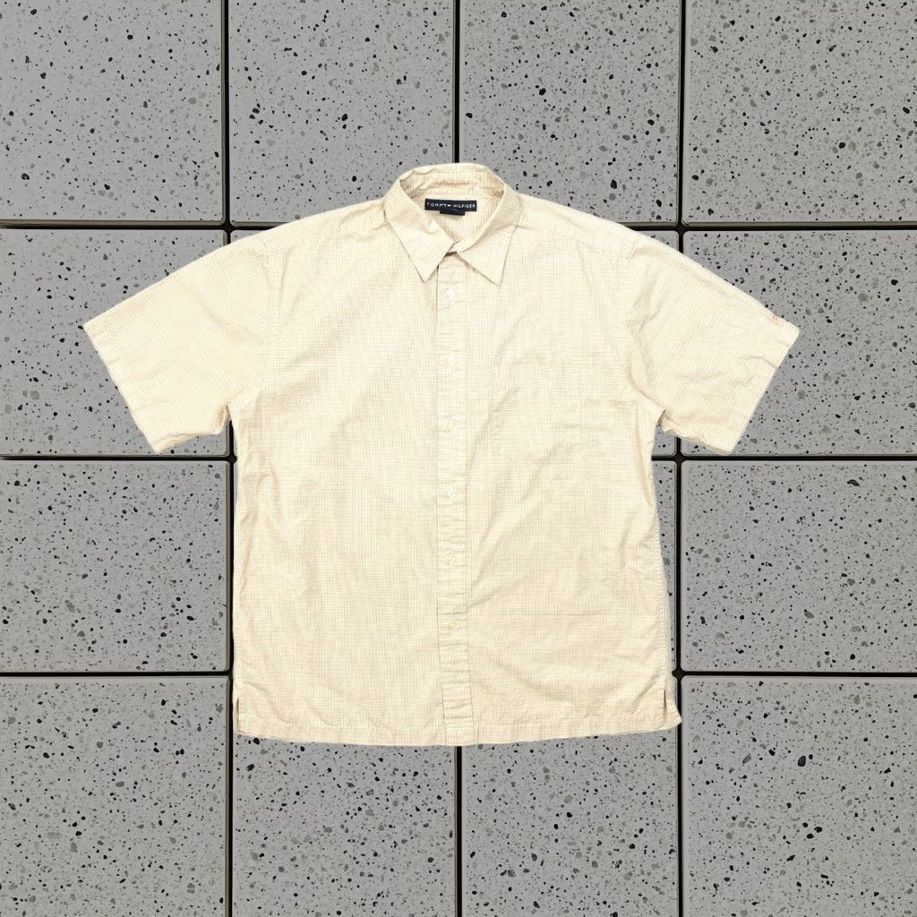 Tommy Hilfiger Button-Up Shirt Medium Tan Orange Check Short Sleeve Cotton Mens, Men's (Size 31)
